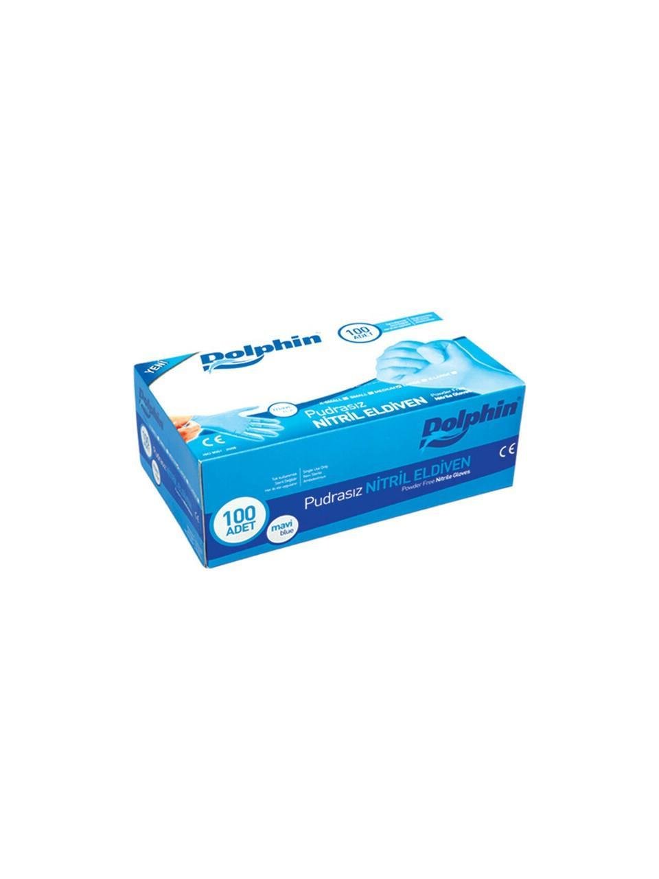 Dolphin Muayene Eldiveni Pudrasız Mavi Orta Boy (M) 100'lü