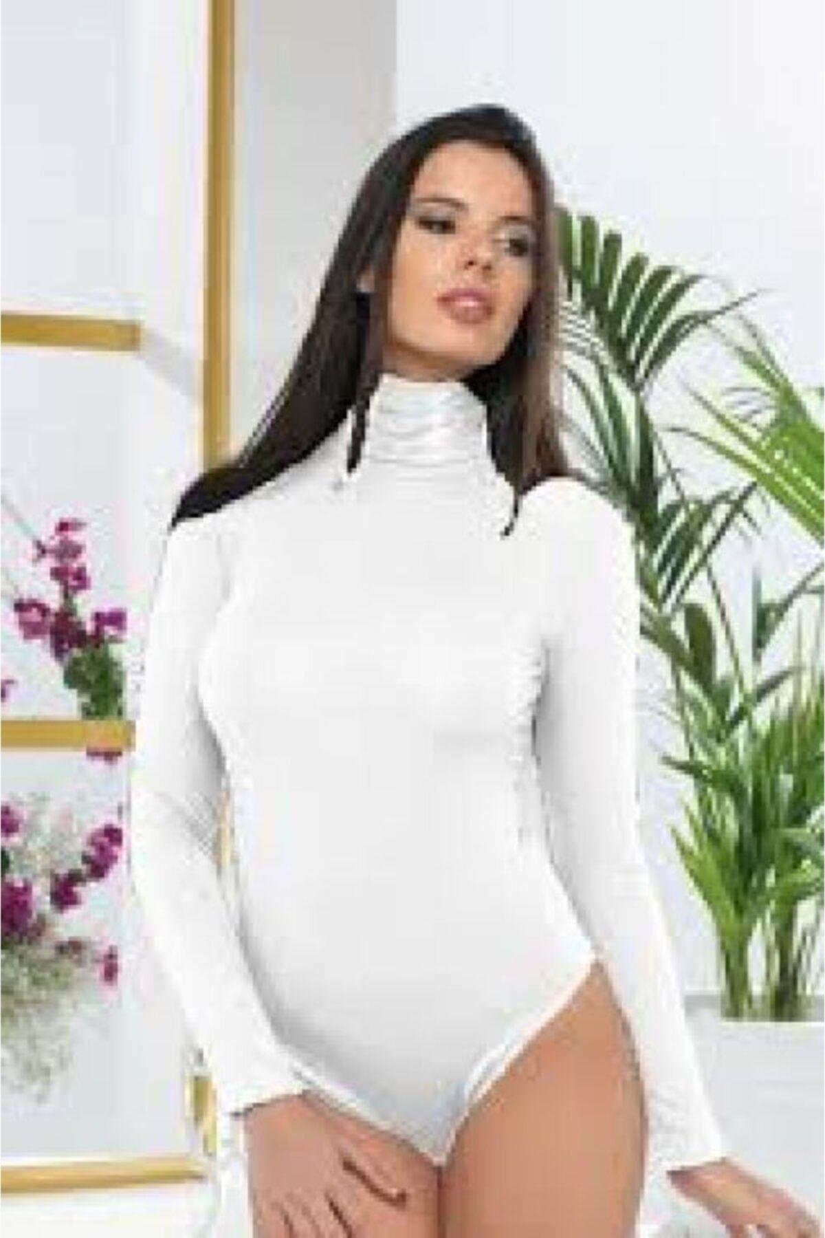 0136 Bayan Balıkçı Yaka Bady Beyaz