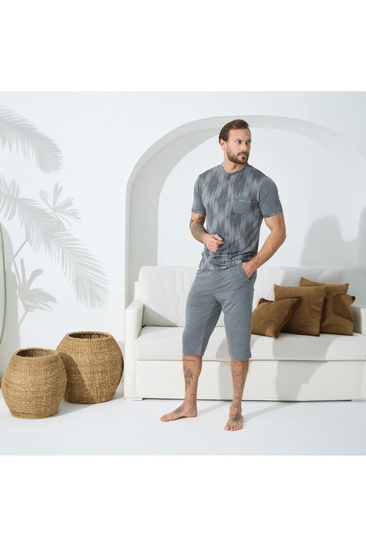 9457 Erkek Yazlık Kapri Pijama Takım