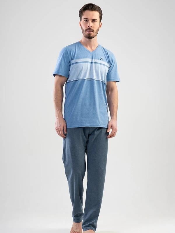 Erkek Büyük Beden V Yaka Kısa Kol Pijama Takım