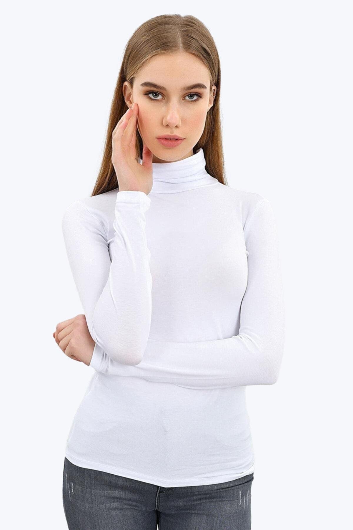 Kadın Beyaz Uzun Kollu Tam Balıkçı Yaka Modal Body 194