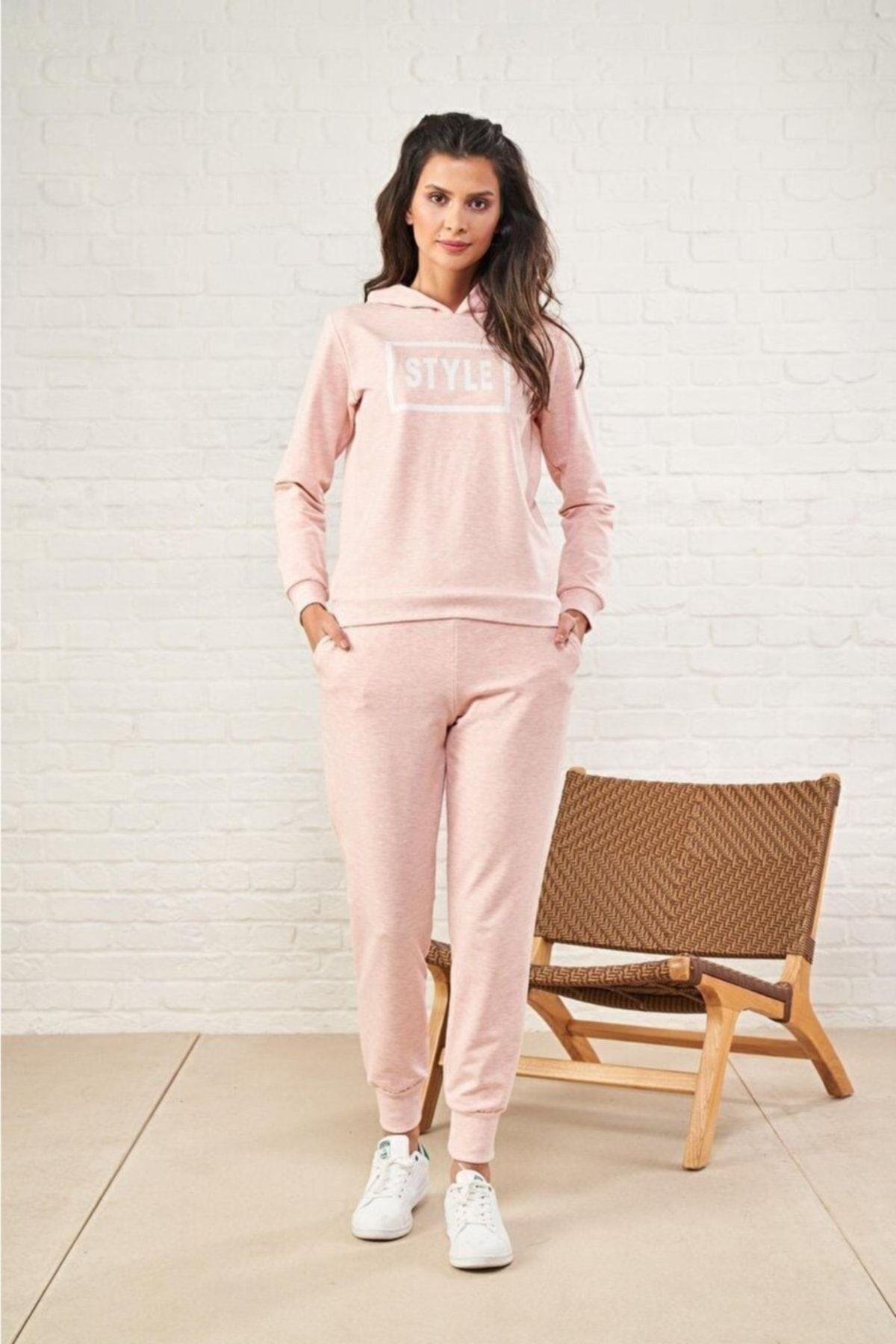 Kadın Style Baskılı Kapüşonlu Eşofman Takım 22455
