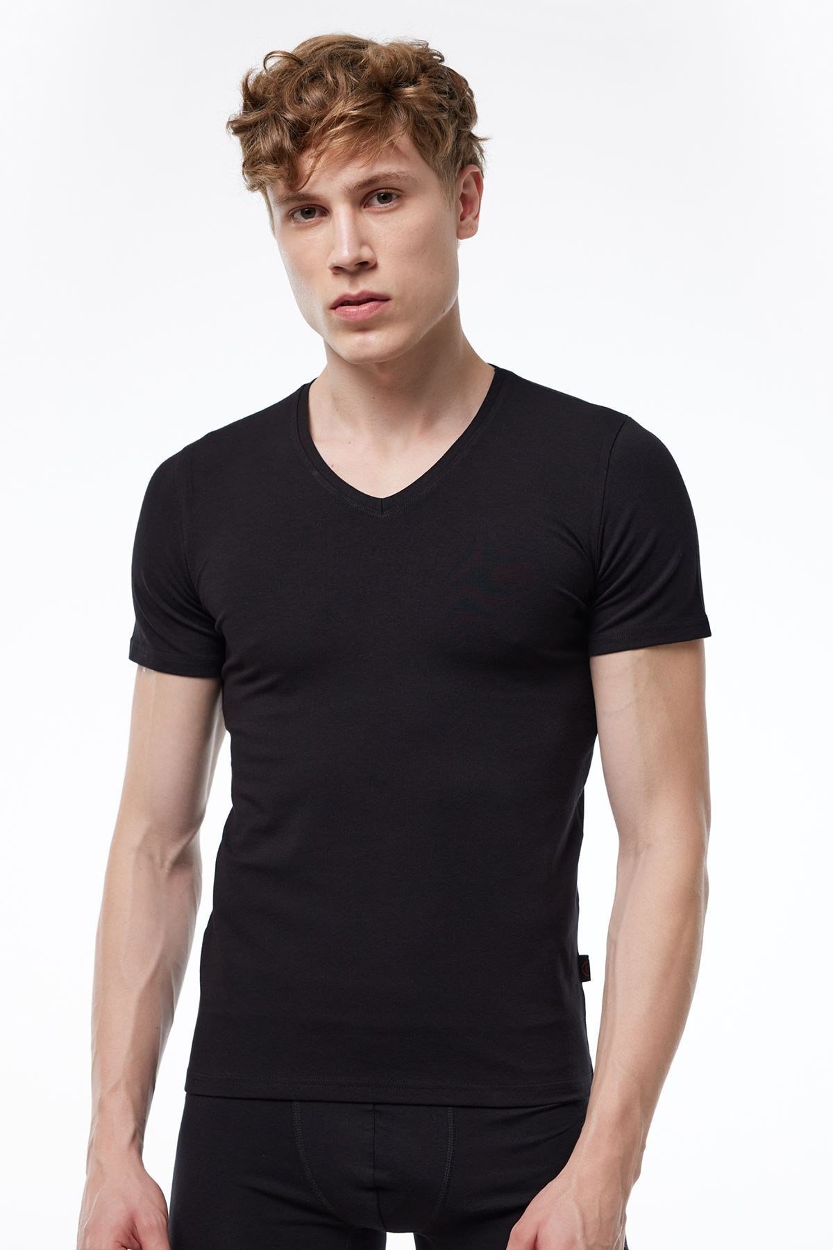 Malabadi Erkek Siyah V Yaka Kısa Kollu Modal T-shirt Body 032