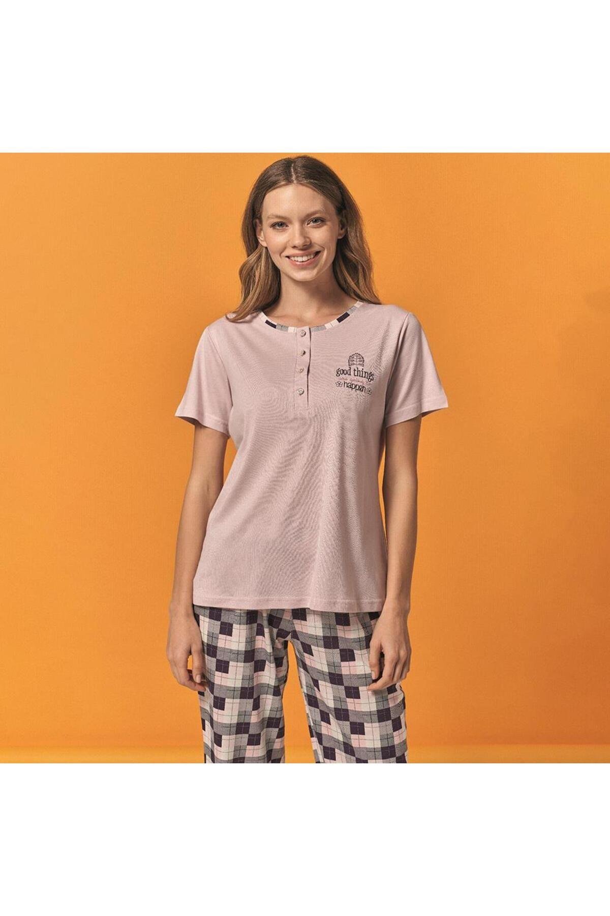 Over Sleep 137 Kadın Yazlık Kısa Kol Pijama Takım