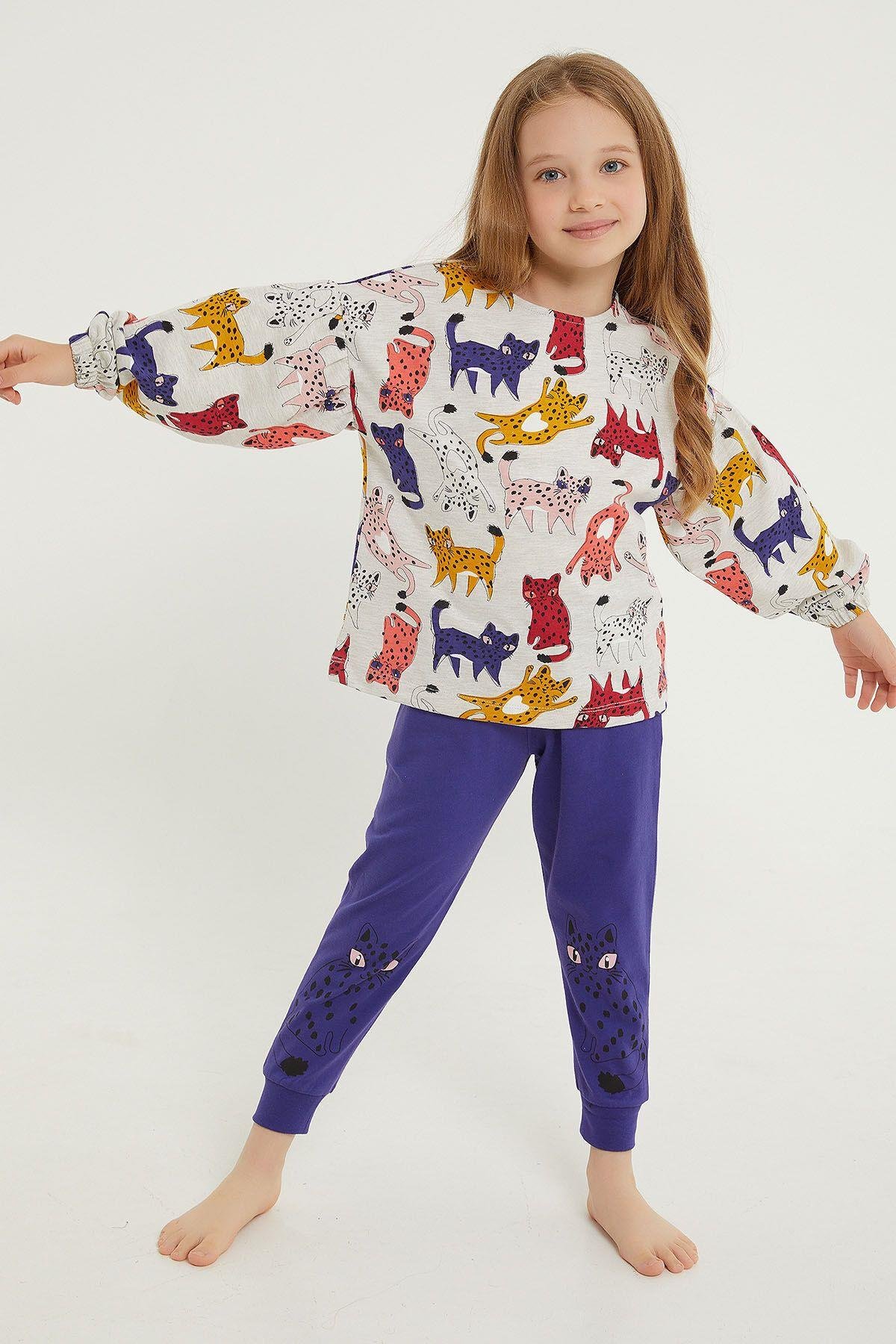 Rolypoly Spotted Cats Bejmelanj Kız Çocuk Uzun Kol Pijama Takım