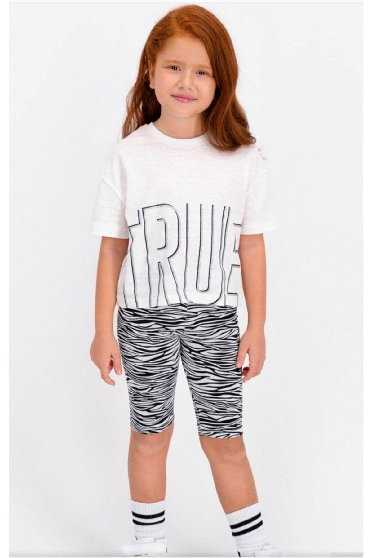 Rolypoly True Zebra Krem Kız Çocuk Tayt Bermuda Takım