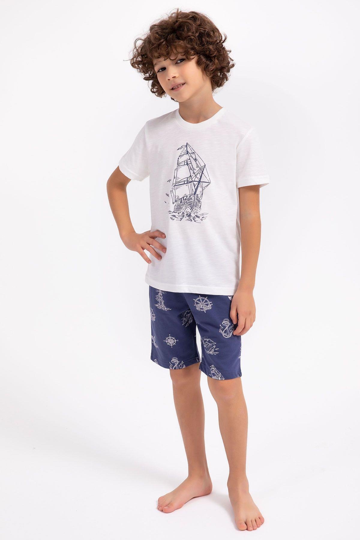 Sailor Krem Lacivert Erkek Çocuk Bermuda Takım