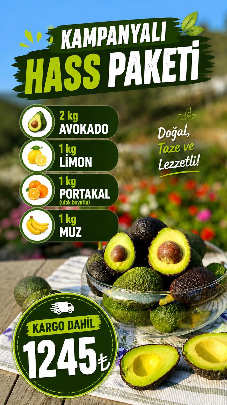 Kampanyalı Hass Paketi ( 2kg Hass Avokado, 1kg Muz, 1kg Portakal, 1kg Limon )