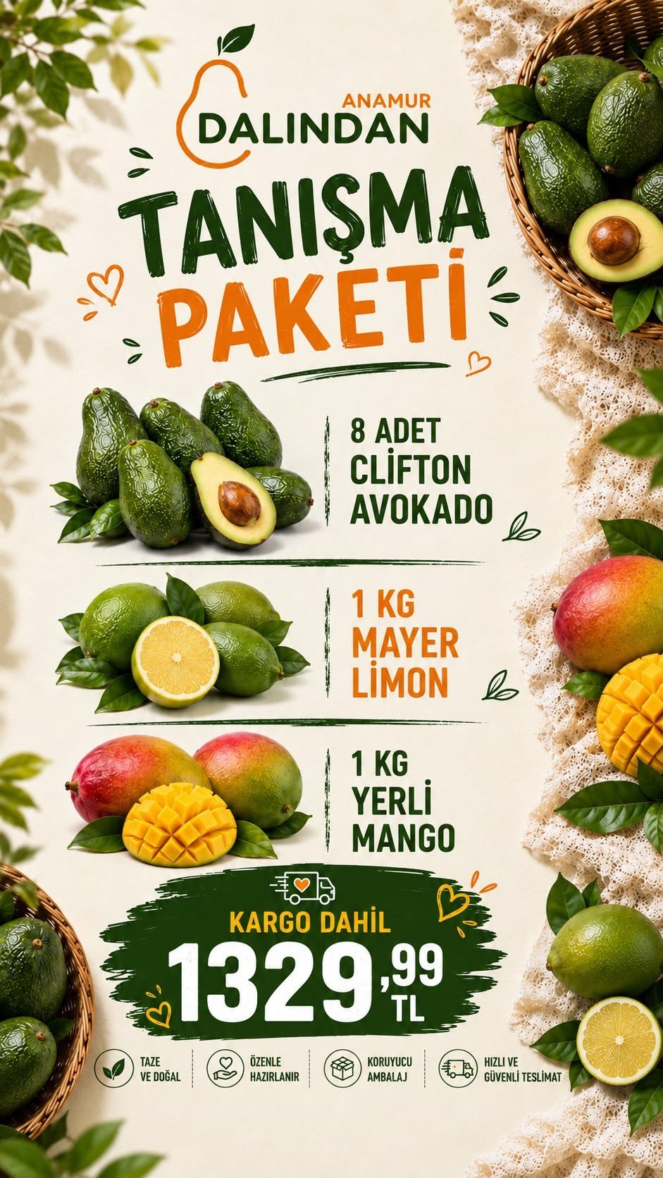 Tanışma Paketi ( 8 Adet Clifton Avokado , 1 Kg Limon , 1 Kg Mango )