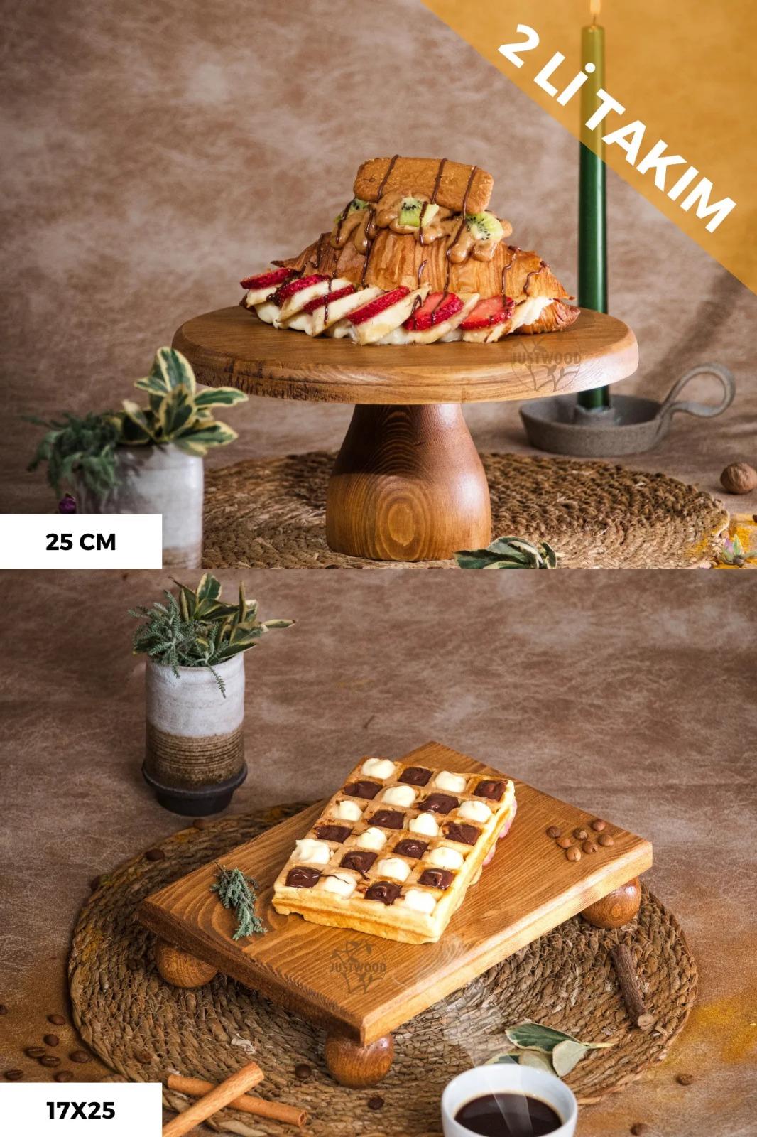 2 Li 25/10 Lucca Ve 17x25 Cm Risus Ahşap Dikdörtgen Pasta Sunum Servis Tabağı Seti