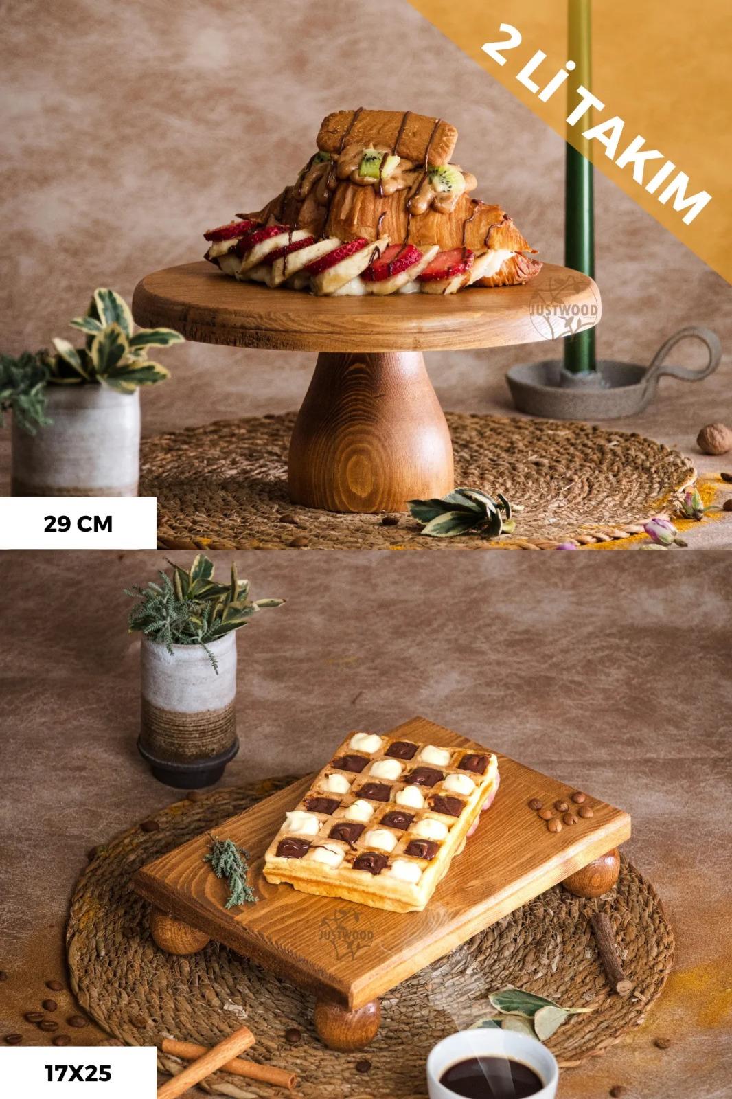 2 Li 29/12 Lucca Ve 17x25 Cm Risus Ahşap Dikdörtgen Pasta Sunum Servis Tabağı Seti