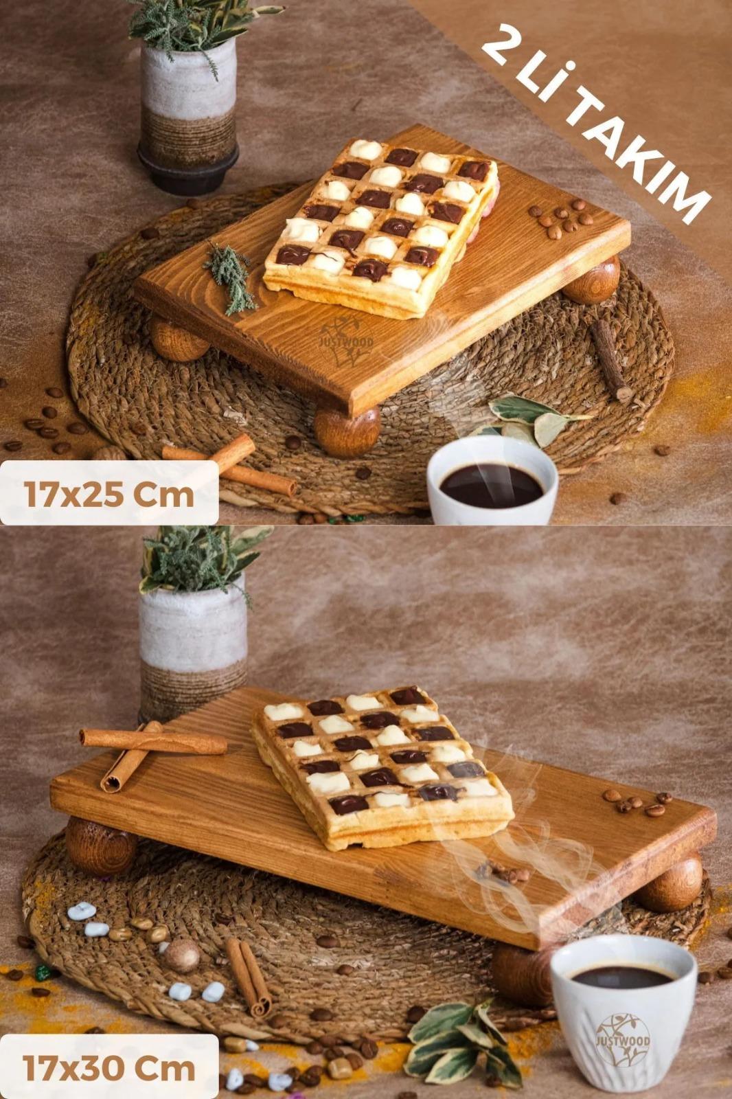 Justwood 2 Li Risus Top Ayaklı 17x25 Ve 17x30 Cm Ahşap Dikdörtgen Pasta Sunum Servis Tabağı Seti