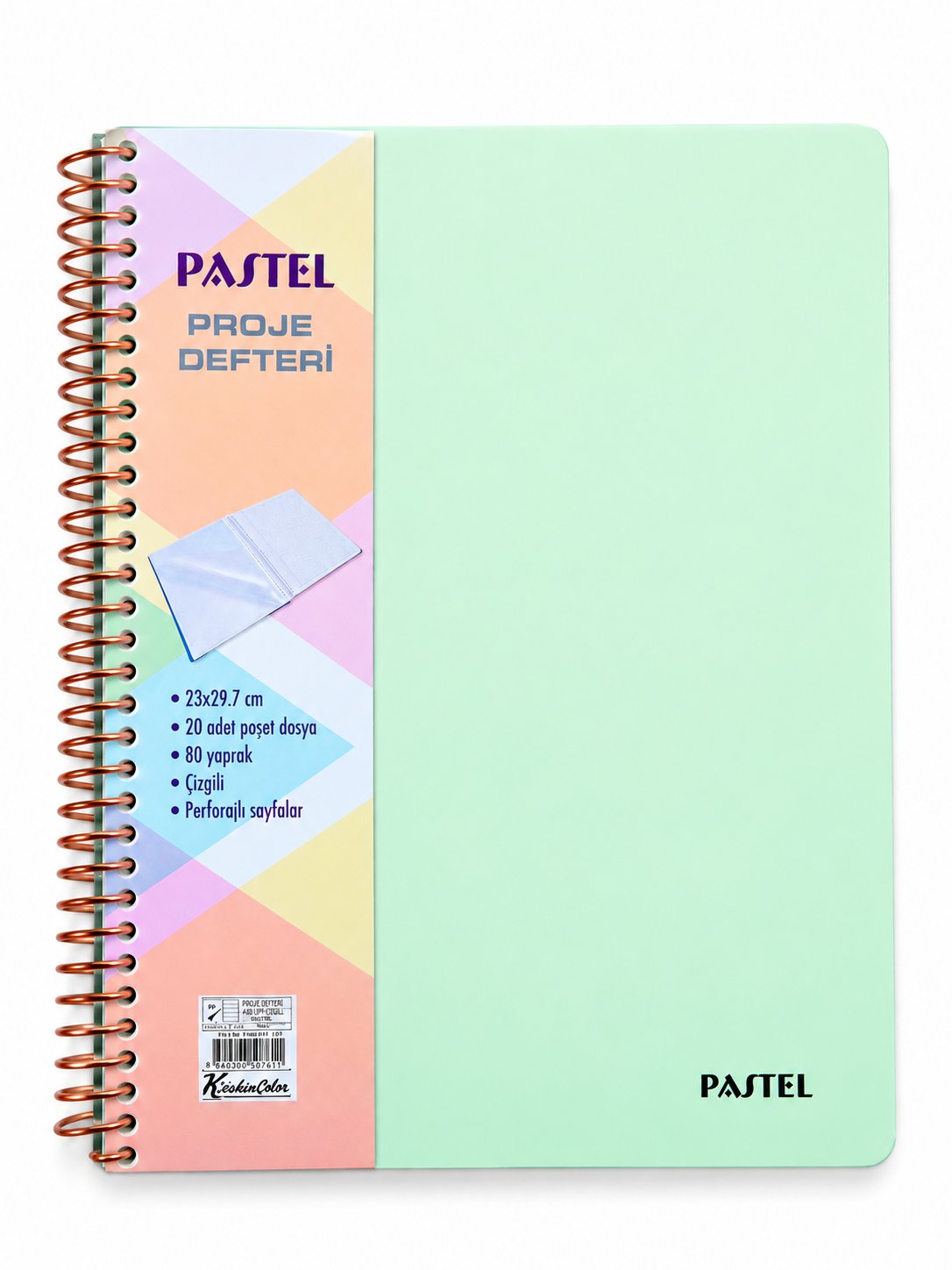 Pastel Proje Defteri 80 Yaprak Çizgili + 20 Poşet Dosya