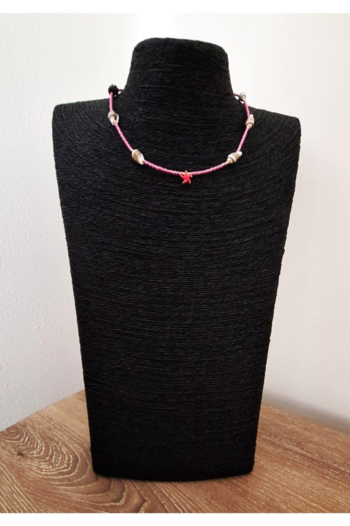 Deniz Kabuklu Pembe Boncuk Kolye (45 cm)