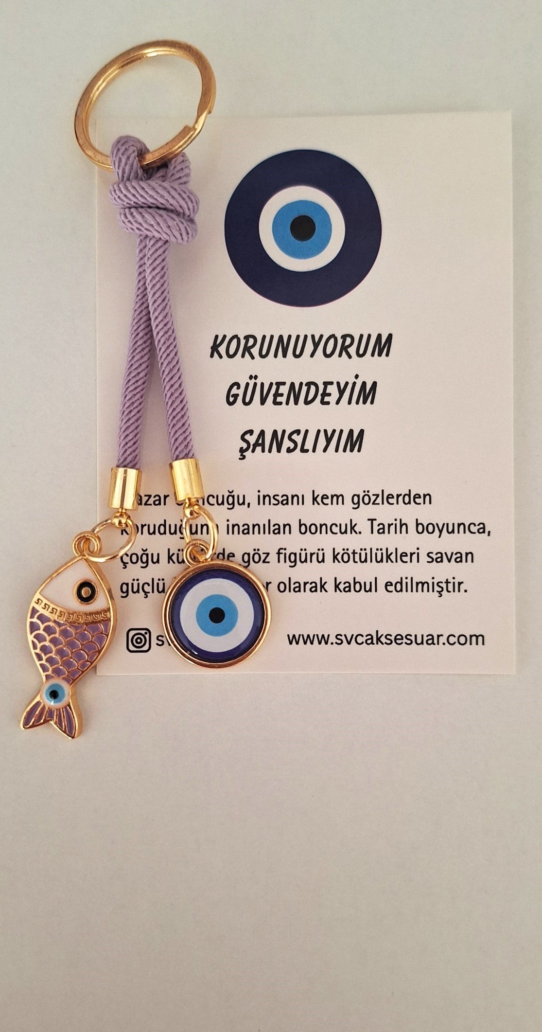 Hediyelik Marin Serisi Nazar Boncuklu İpli Anahtarlık - Lila