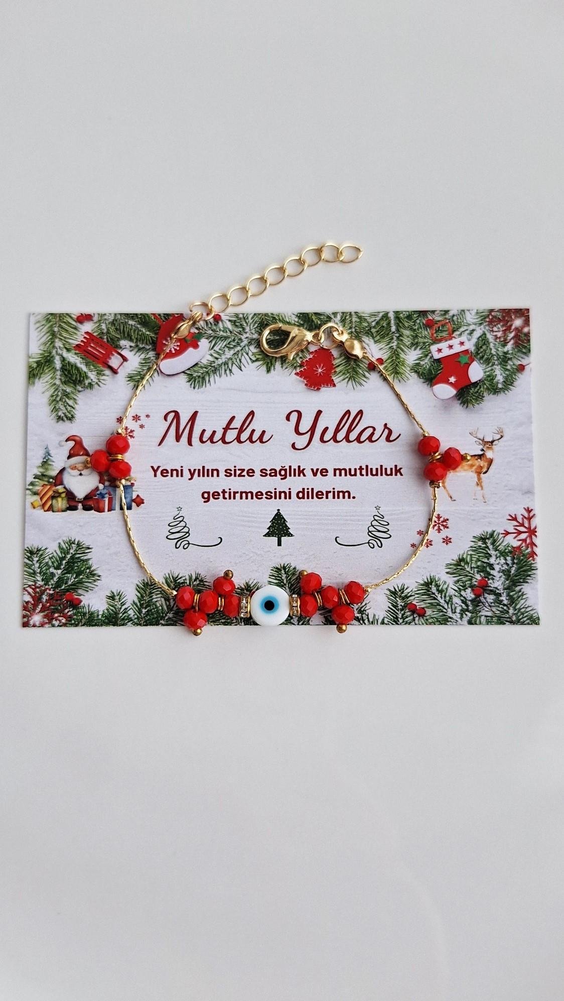 Yeni Yıl Hediyesi Kırmızı Boncuklu Bileklik 