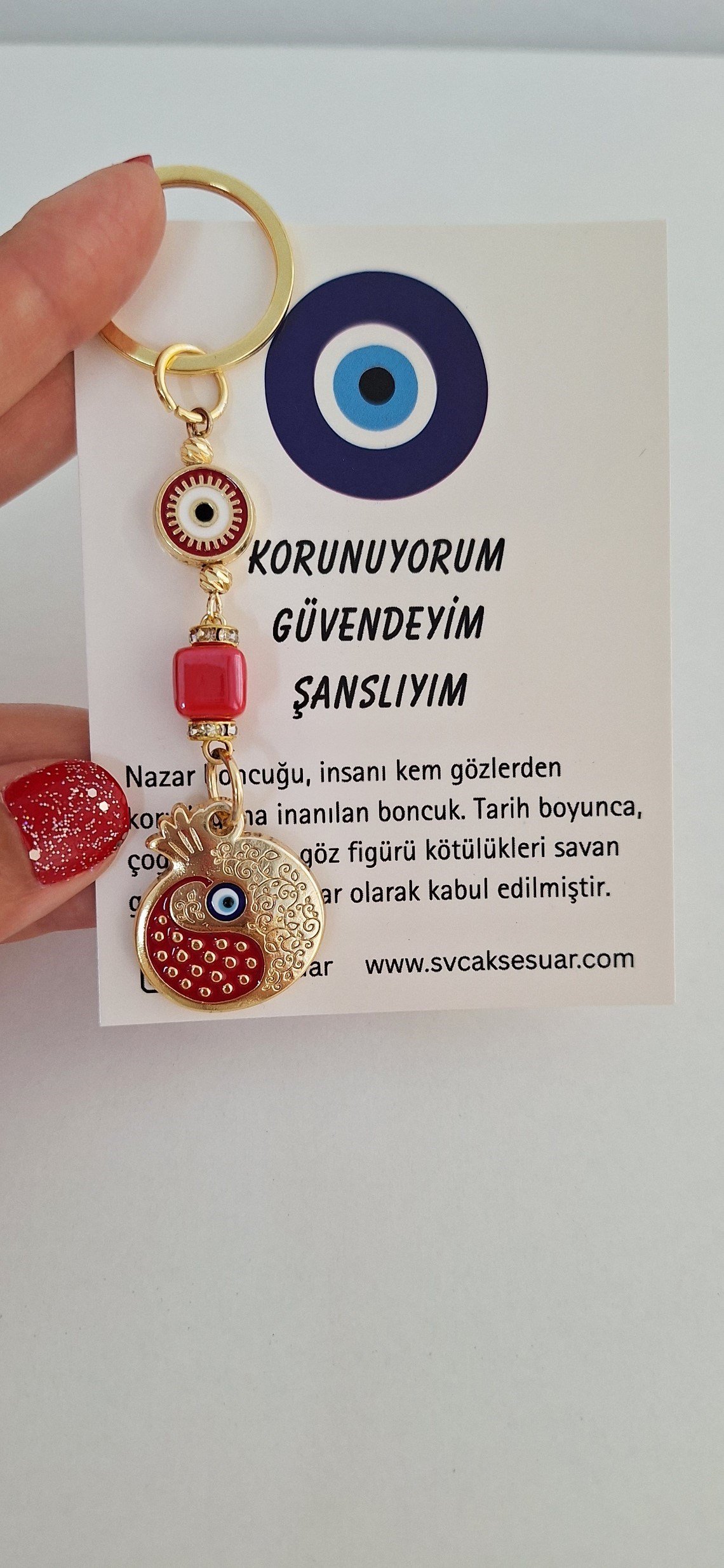 Yeni Yıl Hediyesi Nazar Boncuklu Bolluk Bereket Nar Anahtarlık 10 cm - Yılbaşı Hediyesi