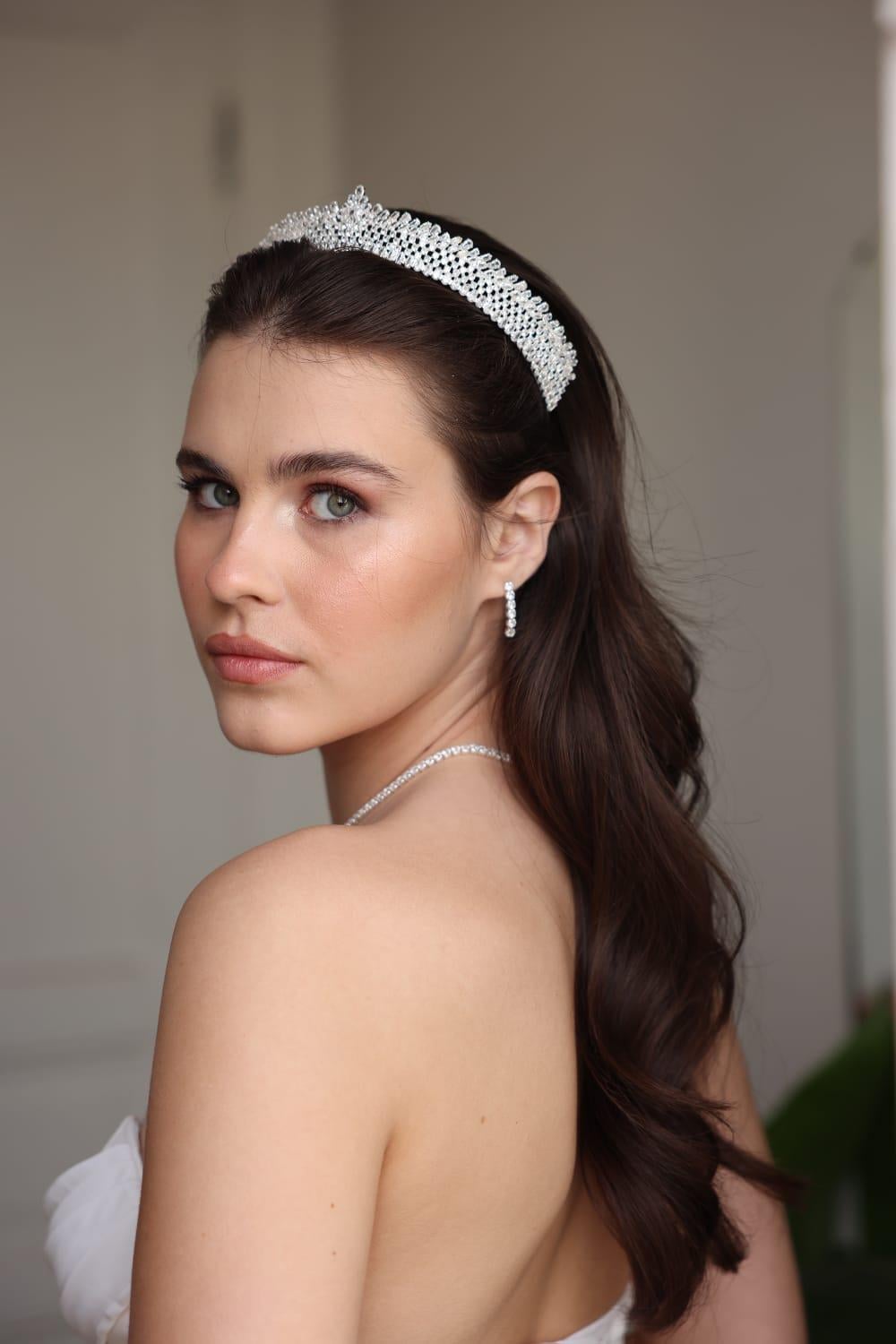 Eloise Model Zirkon Taşlı Gelin Tacı