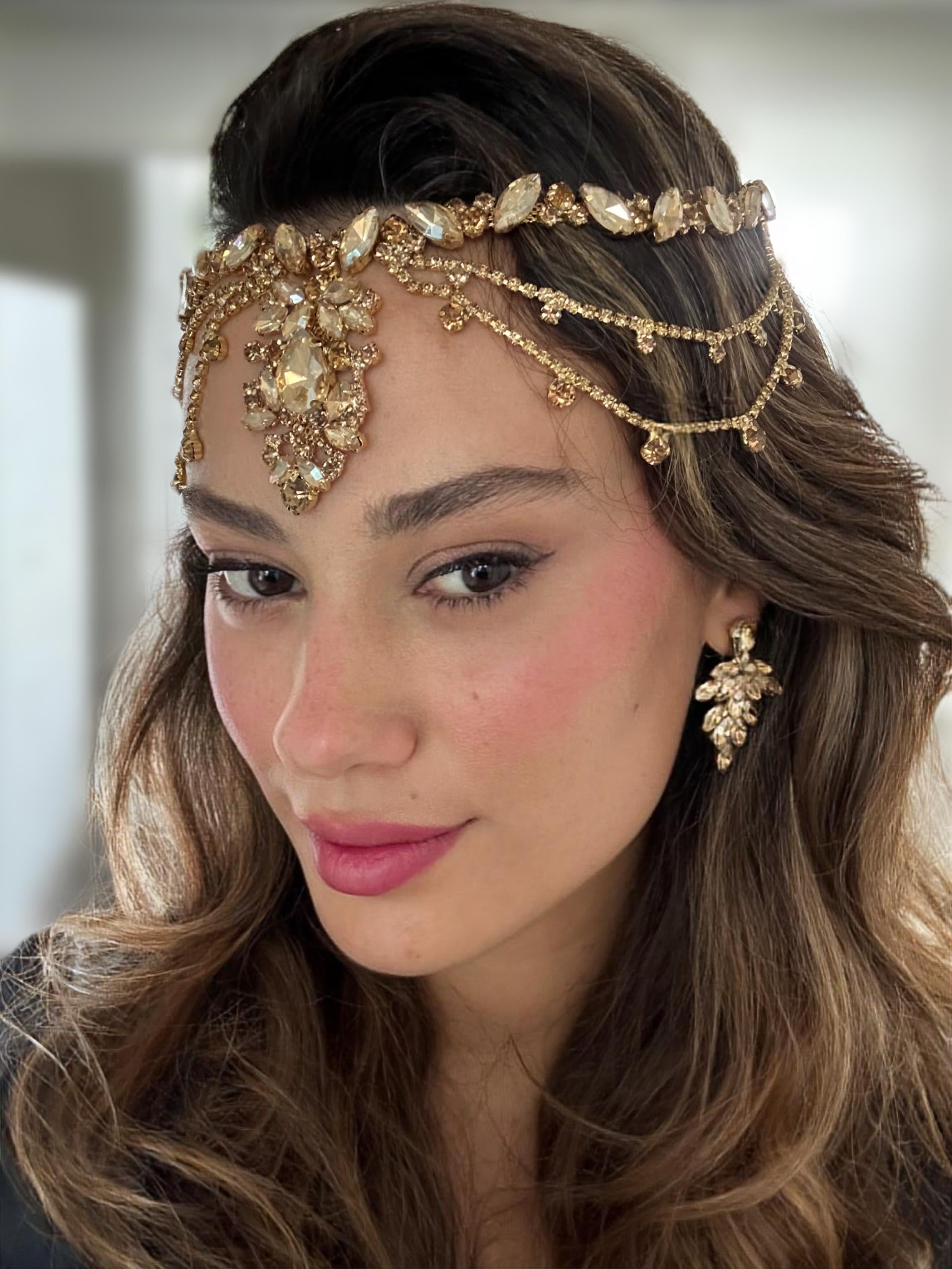 Henna Model Gold Alınlık ve Küpesi 