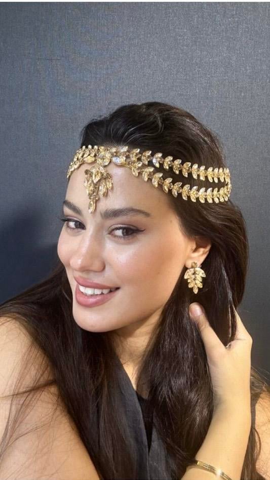 Sultan Model Alınlık Aksesuarı ve Takım Küpesi - Gold Rengi 