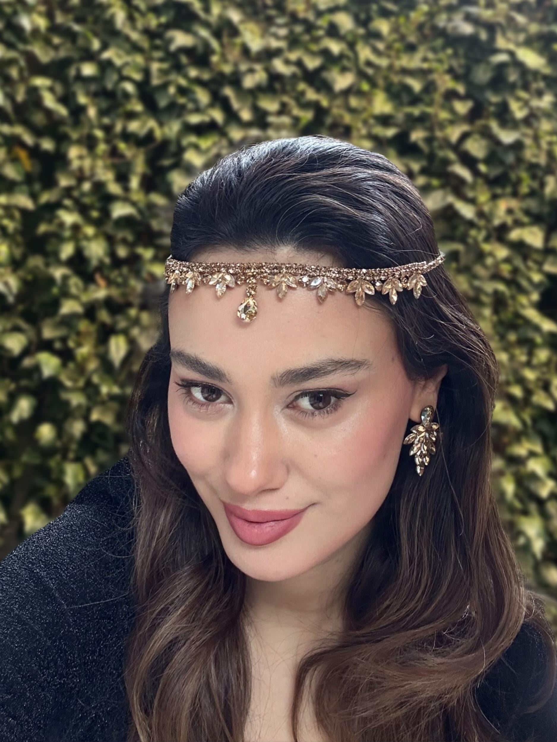 Ziba Model Gold Alınlık ve Küpesi