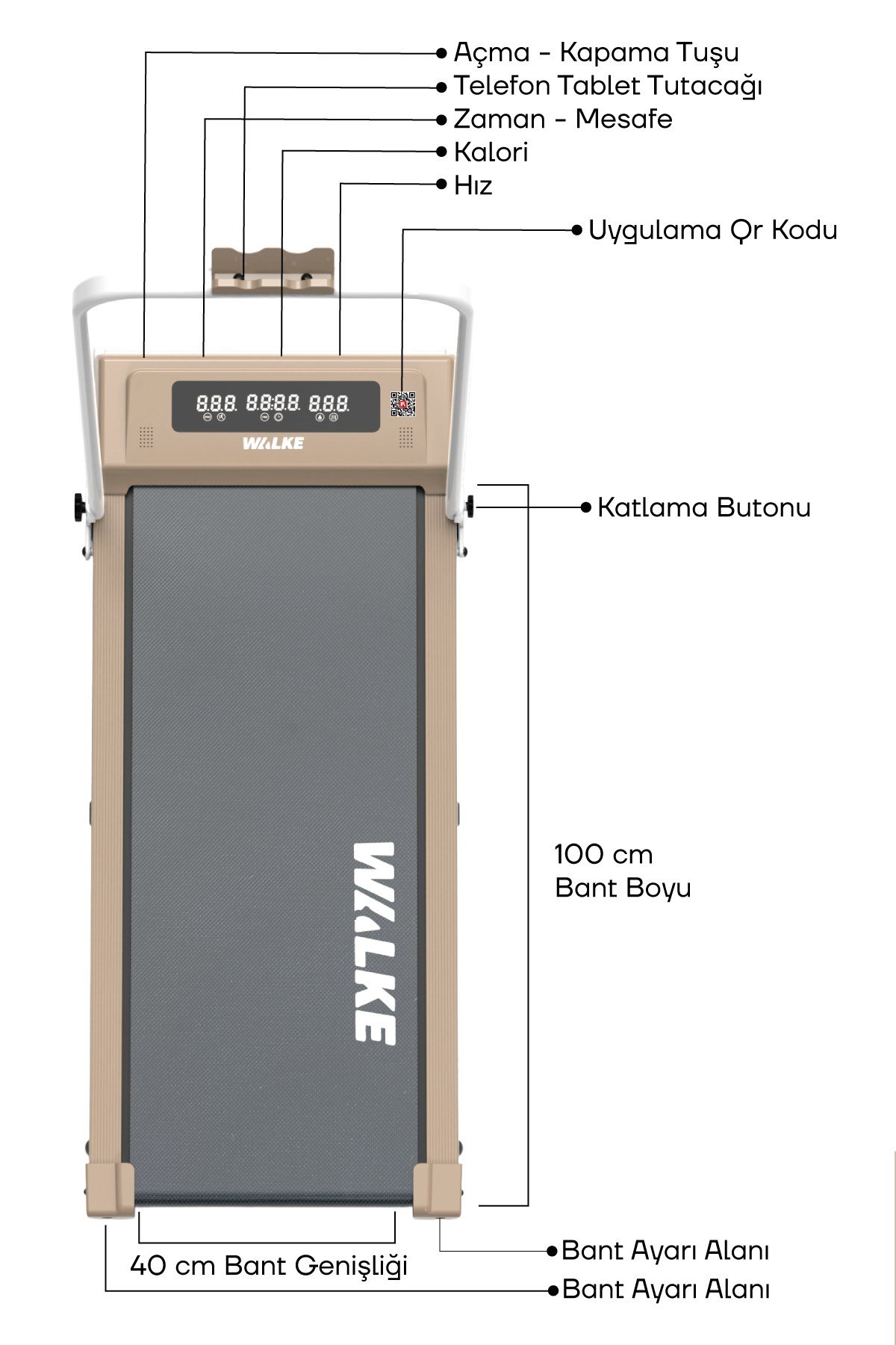 Walke W-fit Brown Bluetoothlu Uygulamalı Uzaktan Kumandalı Koşu Bandı Yürüyüş Bandı Kahverengi