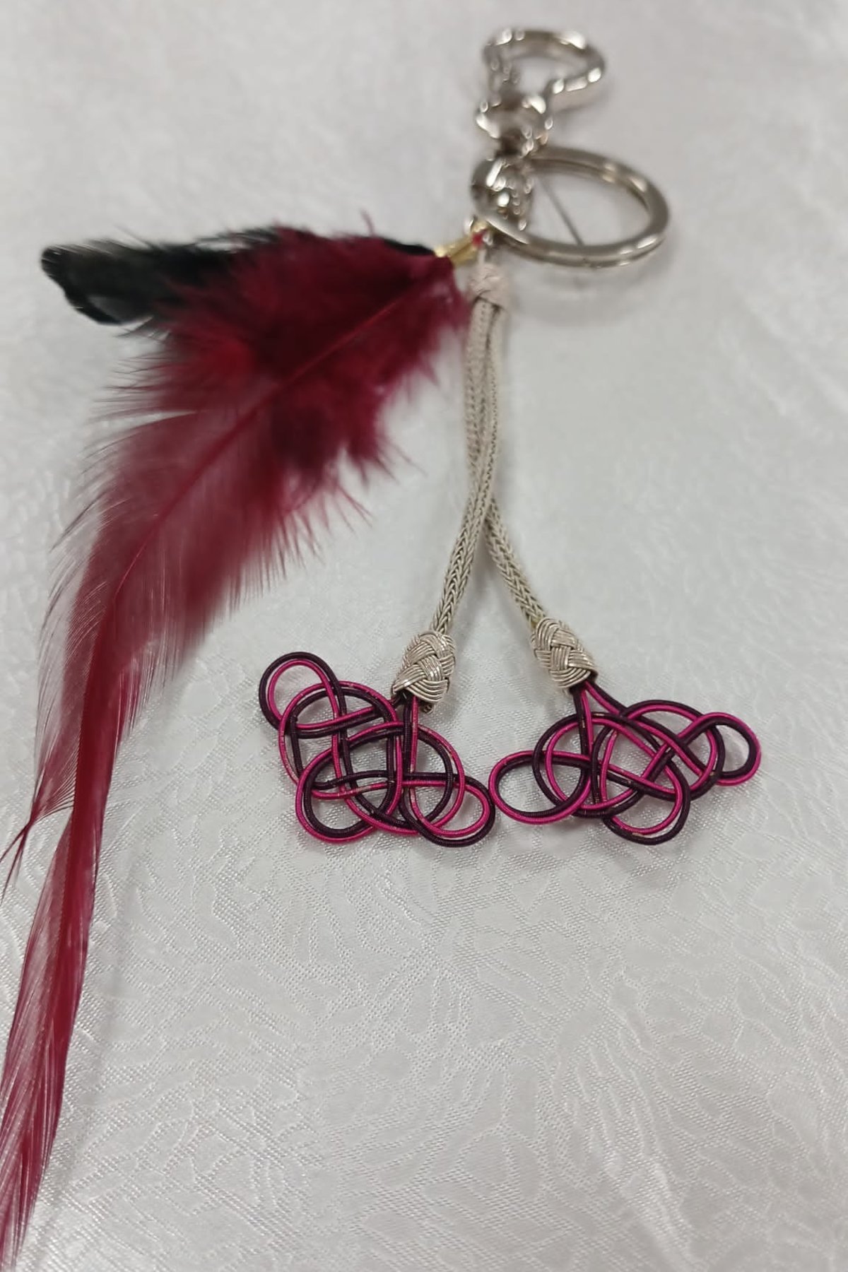  MorKalem Bordo Kazaziye 8 cm Paslanmaz Çelik Tüylü Anahtarlık