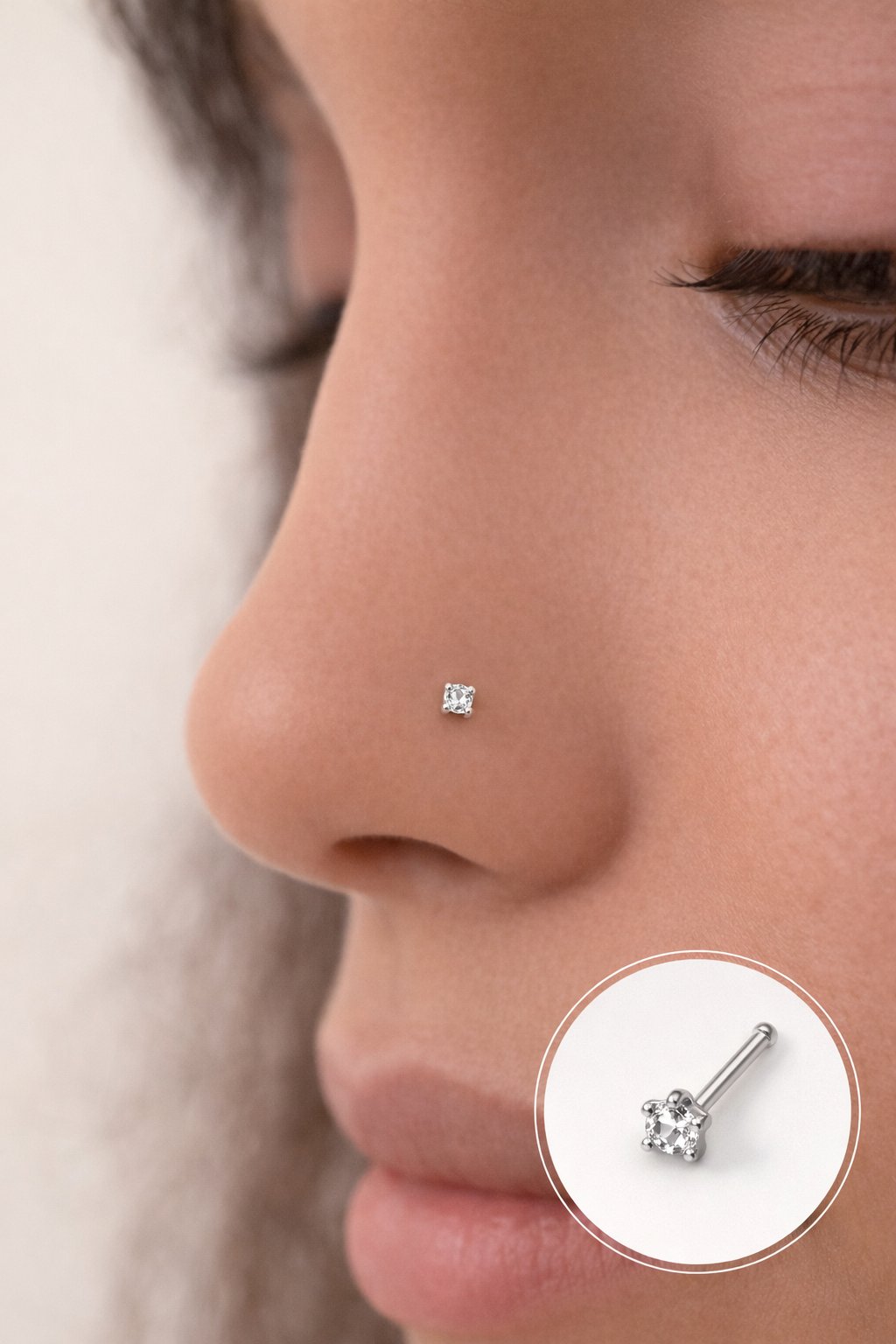 316 L Çelik 2 mm Tektaş Hızma Burun Piercingi Gümüş Renk