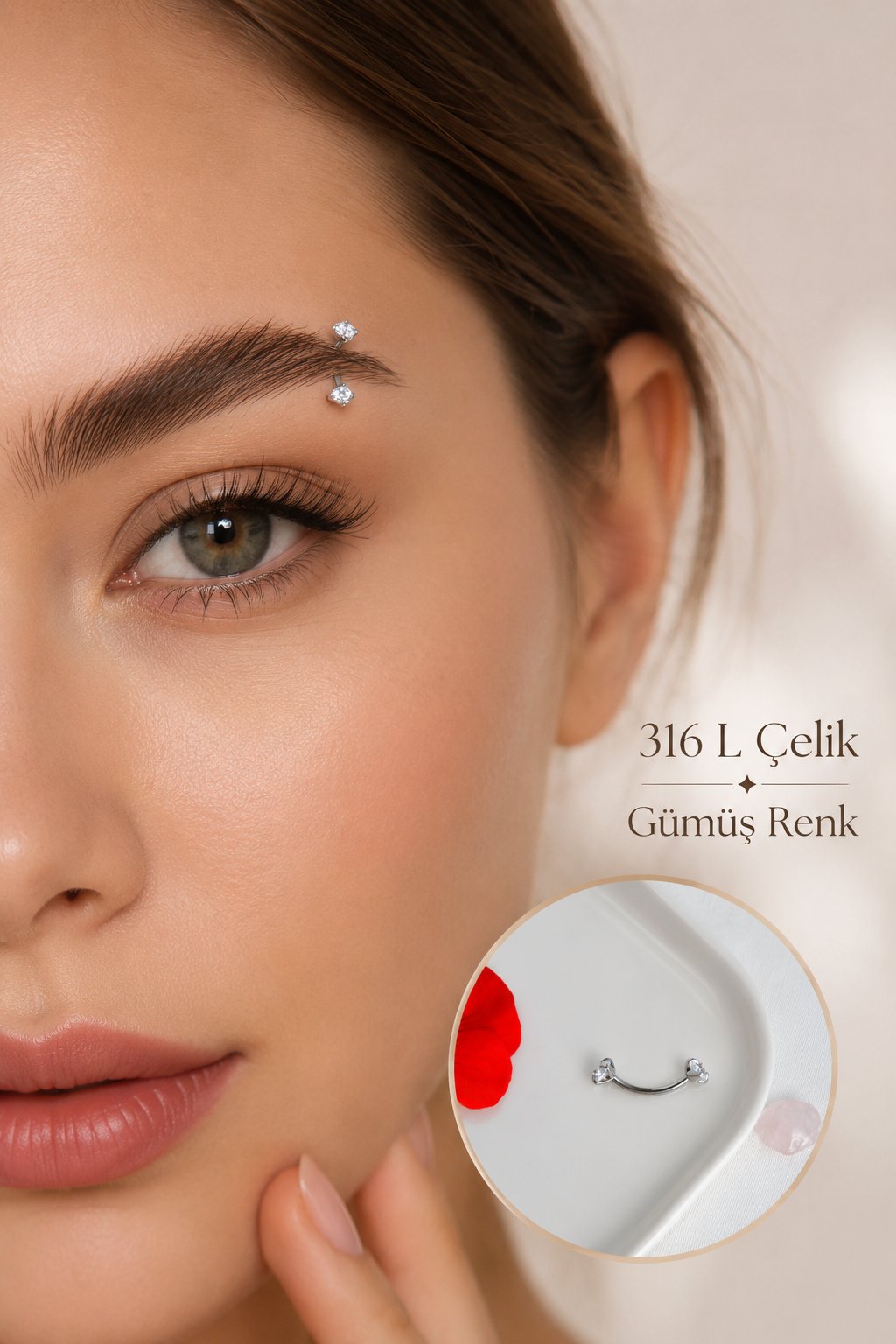 316L Çelik Zirkon Taşlı Kaş ve Rook Piercing