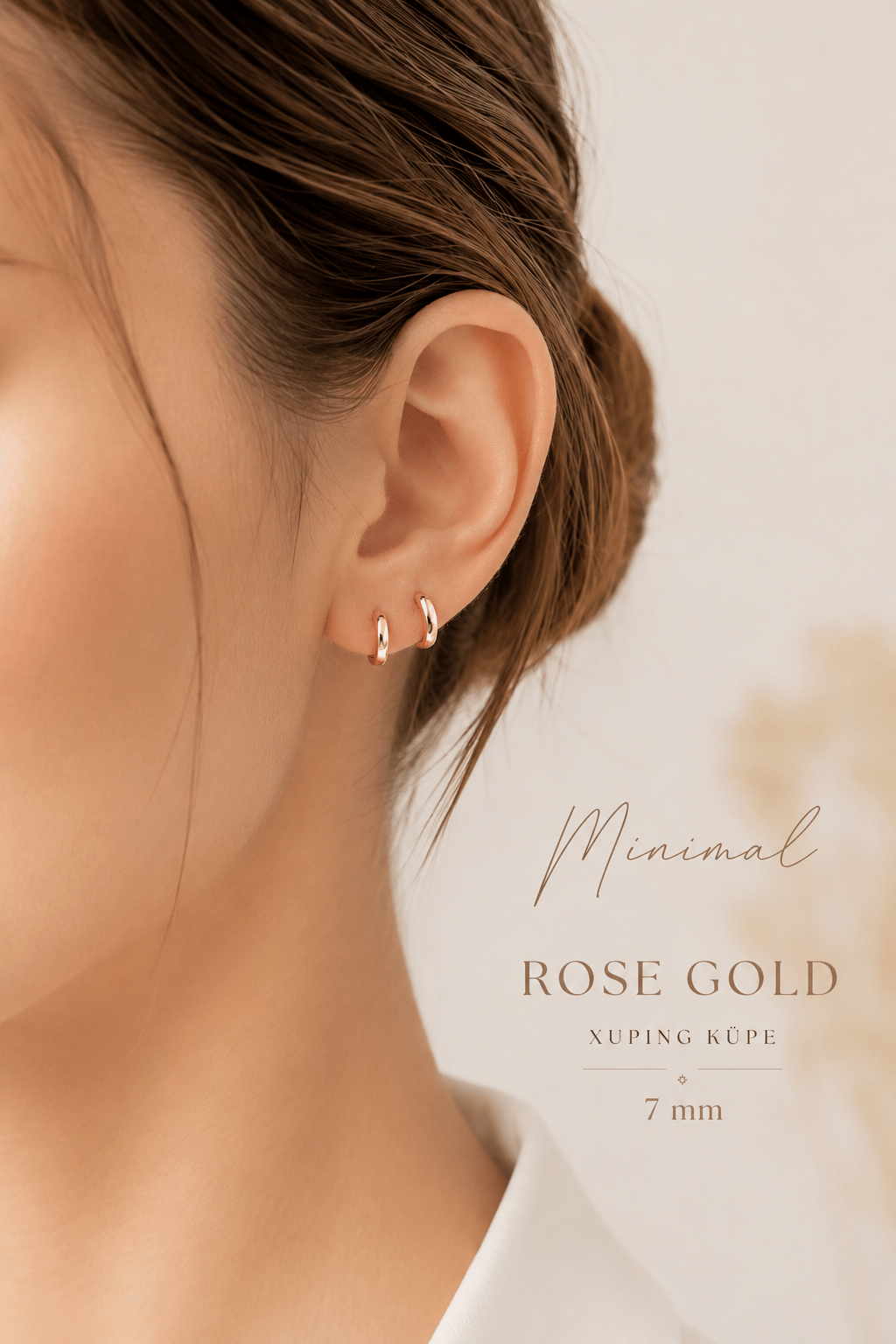 7 mm Mini Halka Küpe Rose Gold – Tam Saran Minimal Xuping Küpe 1 Çift