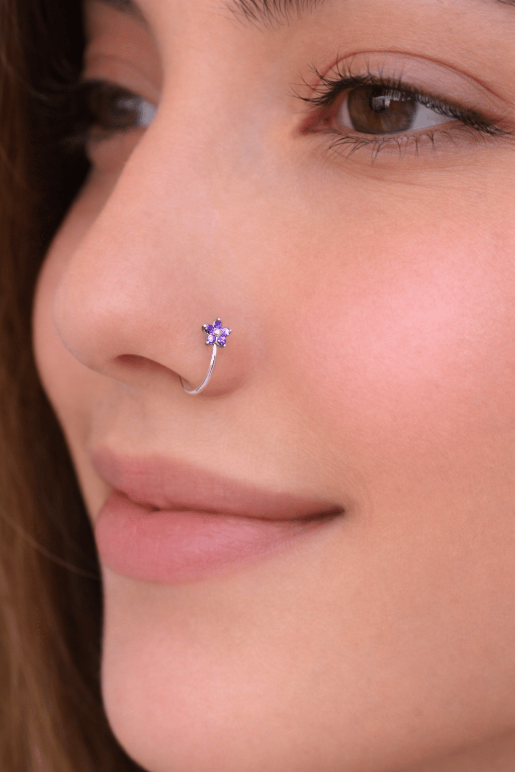 925 Ayar Gümüş Mor Çiçekli Halka Hızma