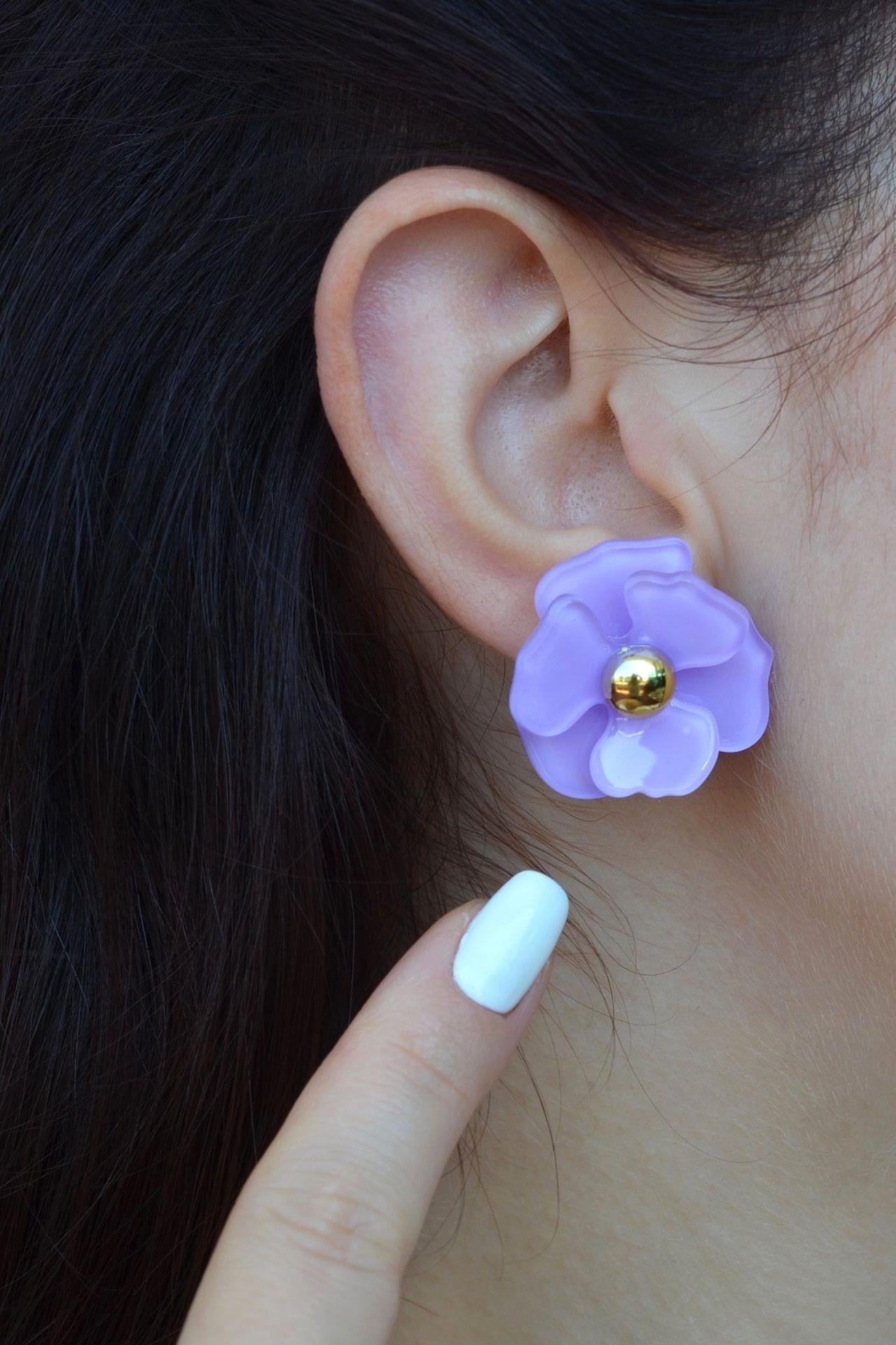 Açık Mor Lila Çiçek Küpe