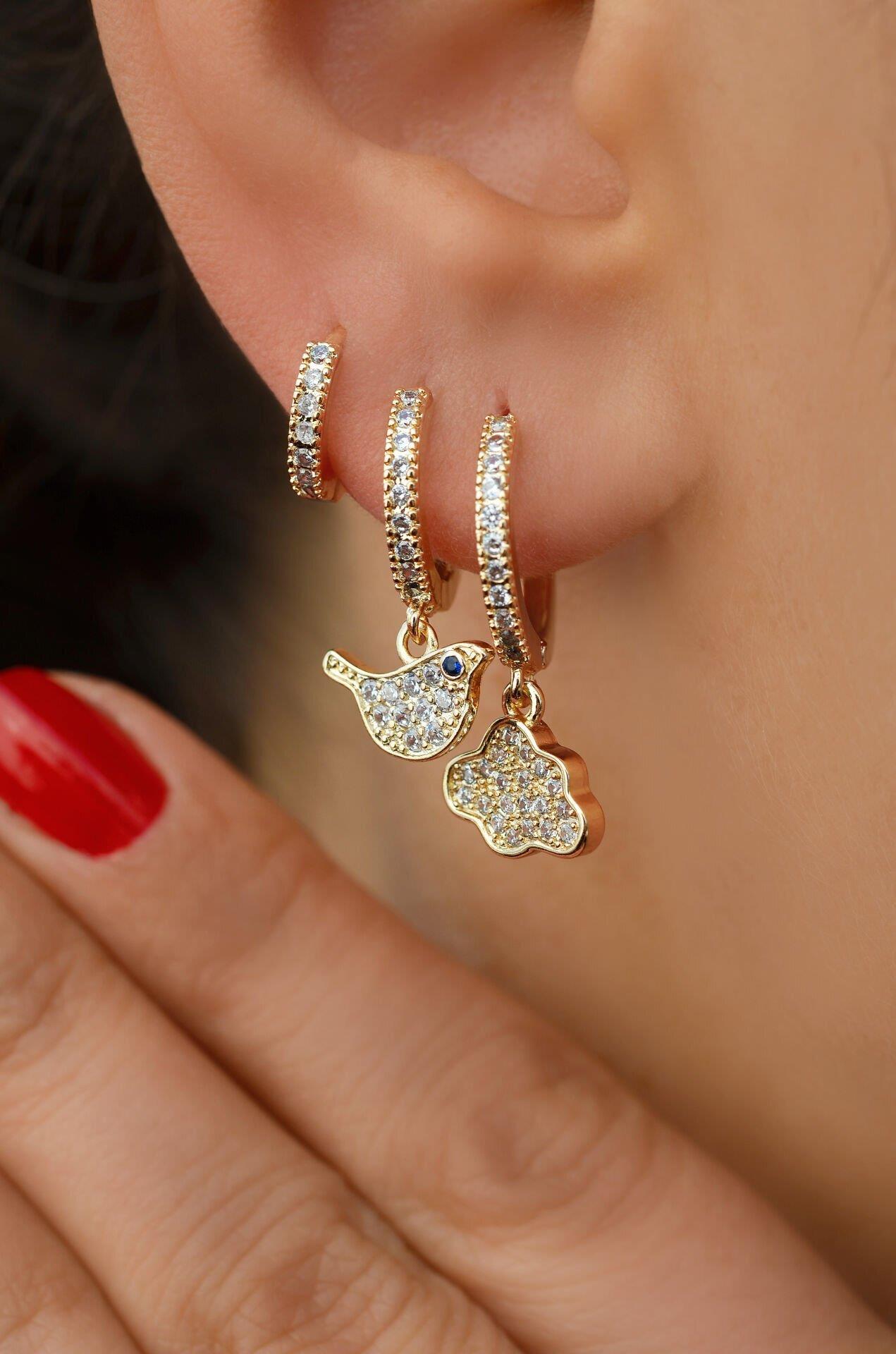 Bulut ve Minik Kuş Figürlü 3'lü Küpe Seti