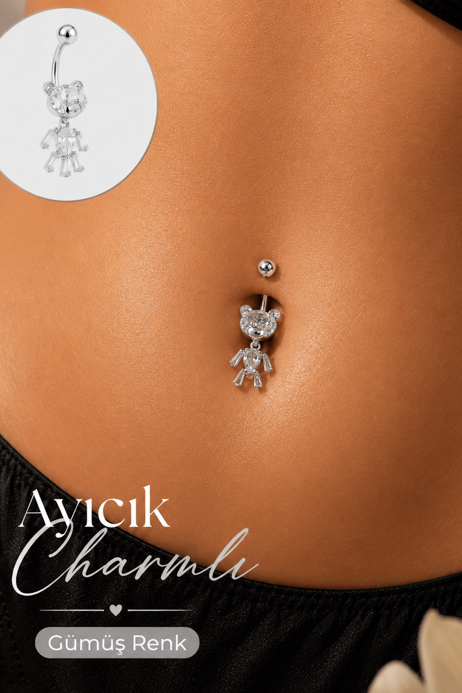 Çelik Ayıcıklı Göbek Piercing Gümüş Renk