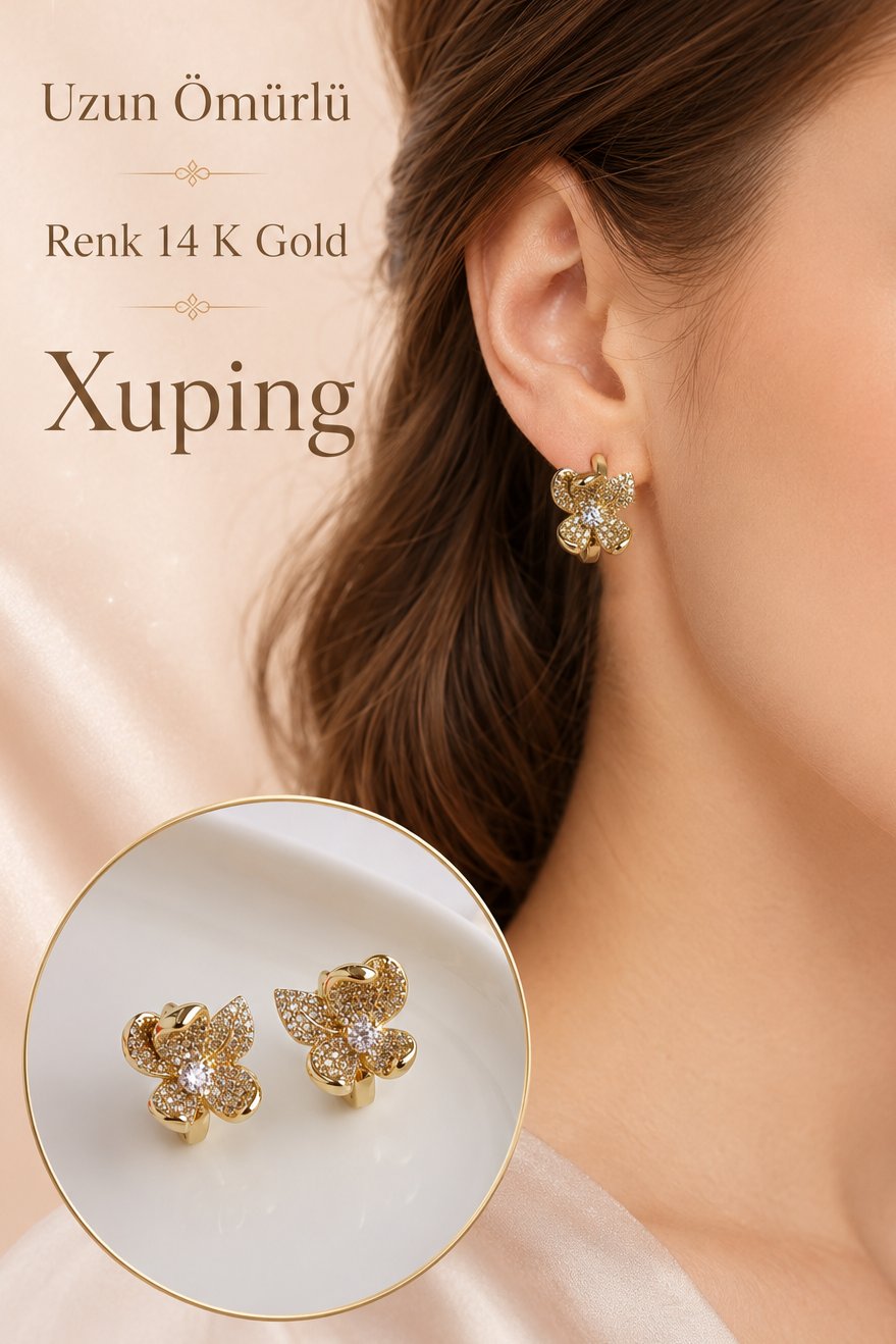 Çiçek Taşlı Halka Küpe Xuping 14K Gold Renk Uzun Ömürlü Küpe
