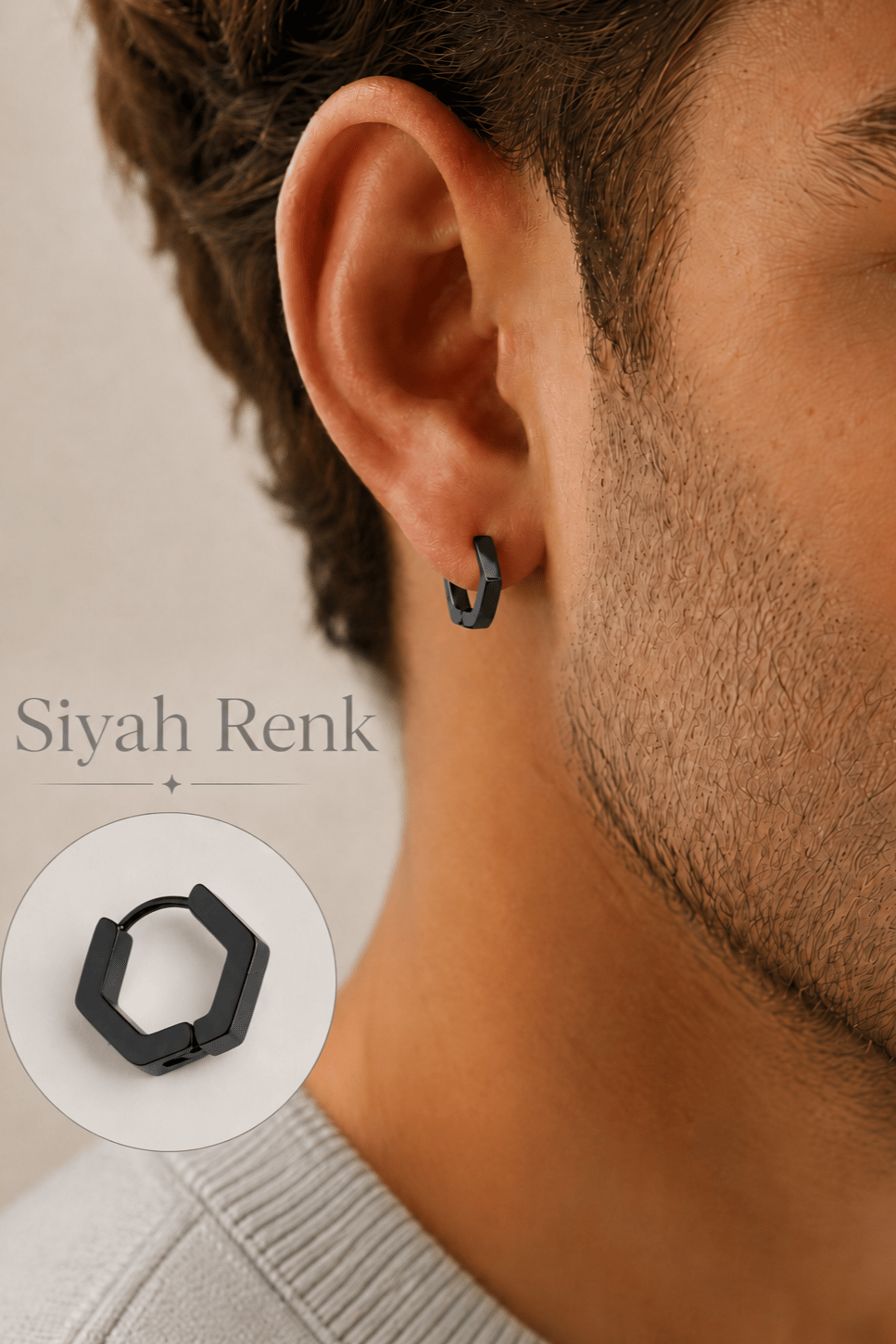 Geometrik Halka Küpe Erkek Çelik Köşeli Minimal Küpe Tekli