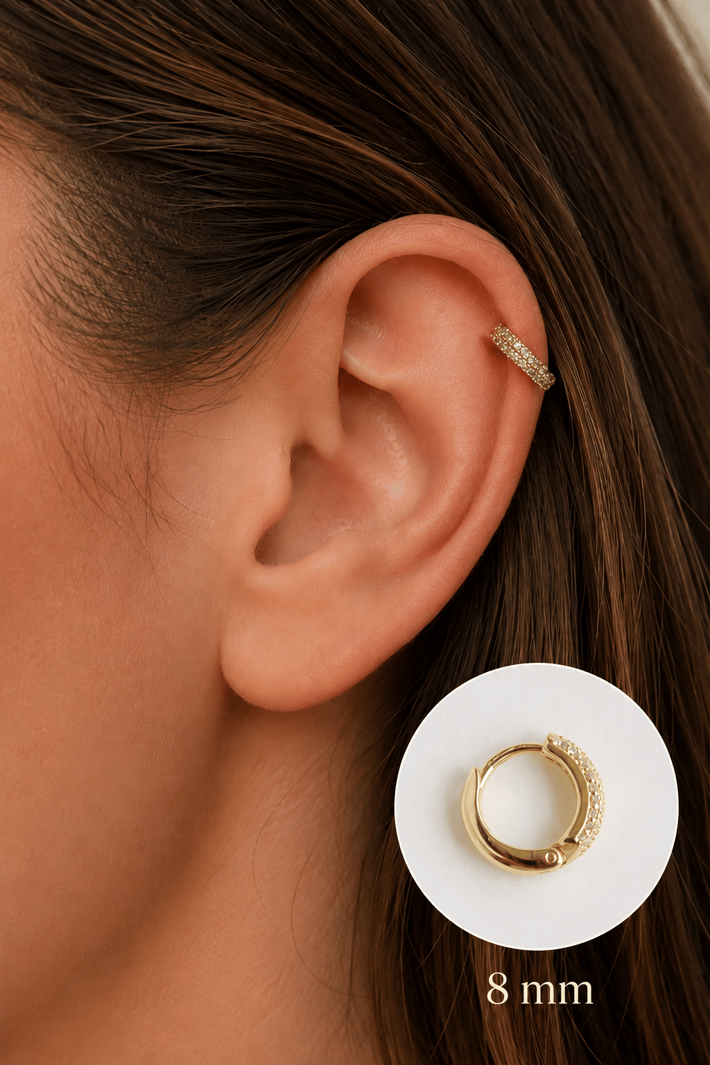 Gold Bombeli Taşlı Halka Piercing Tragus Forward Helix Daith Helix