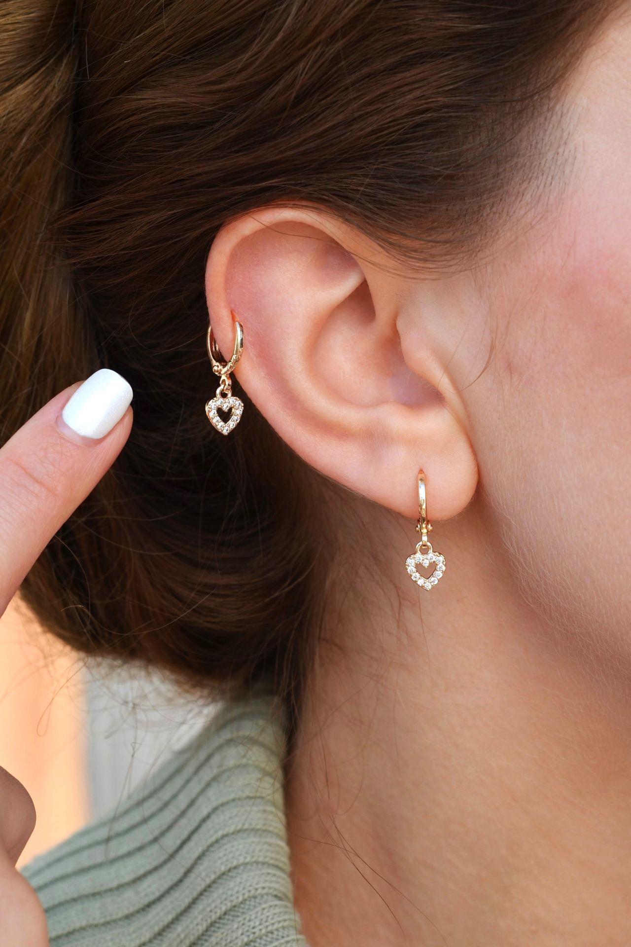 İçi Boş Kalp Sallantılı Minicik Halka Küpe Kalpli Mini Küpe