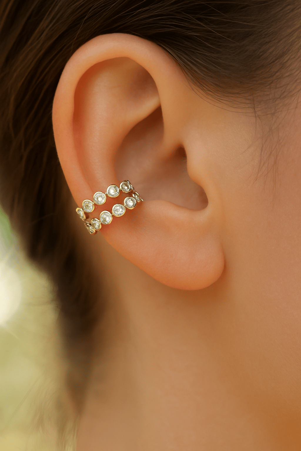 İki Sıralı Taşlı Earcuff Sıkıştırmalı Kıkırdak Küpesi