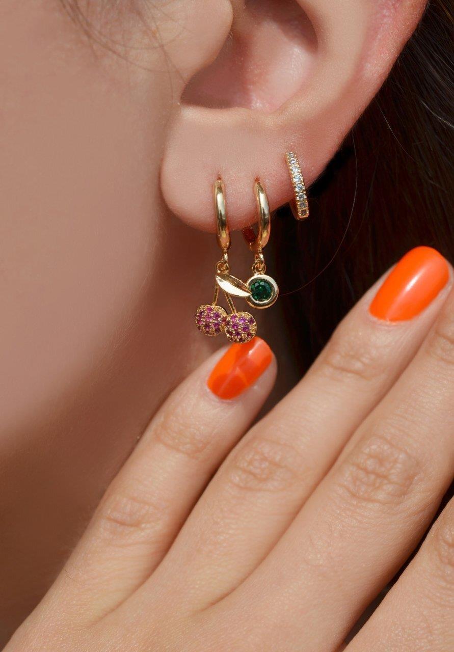 Kiraz Detaylı 3'lü Küpe Seti