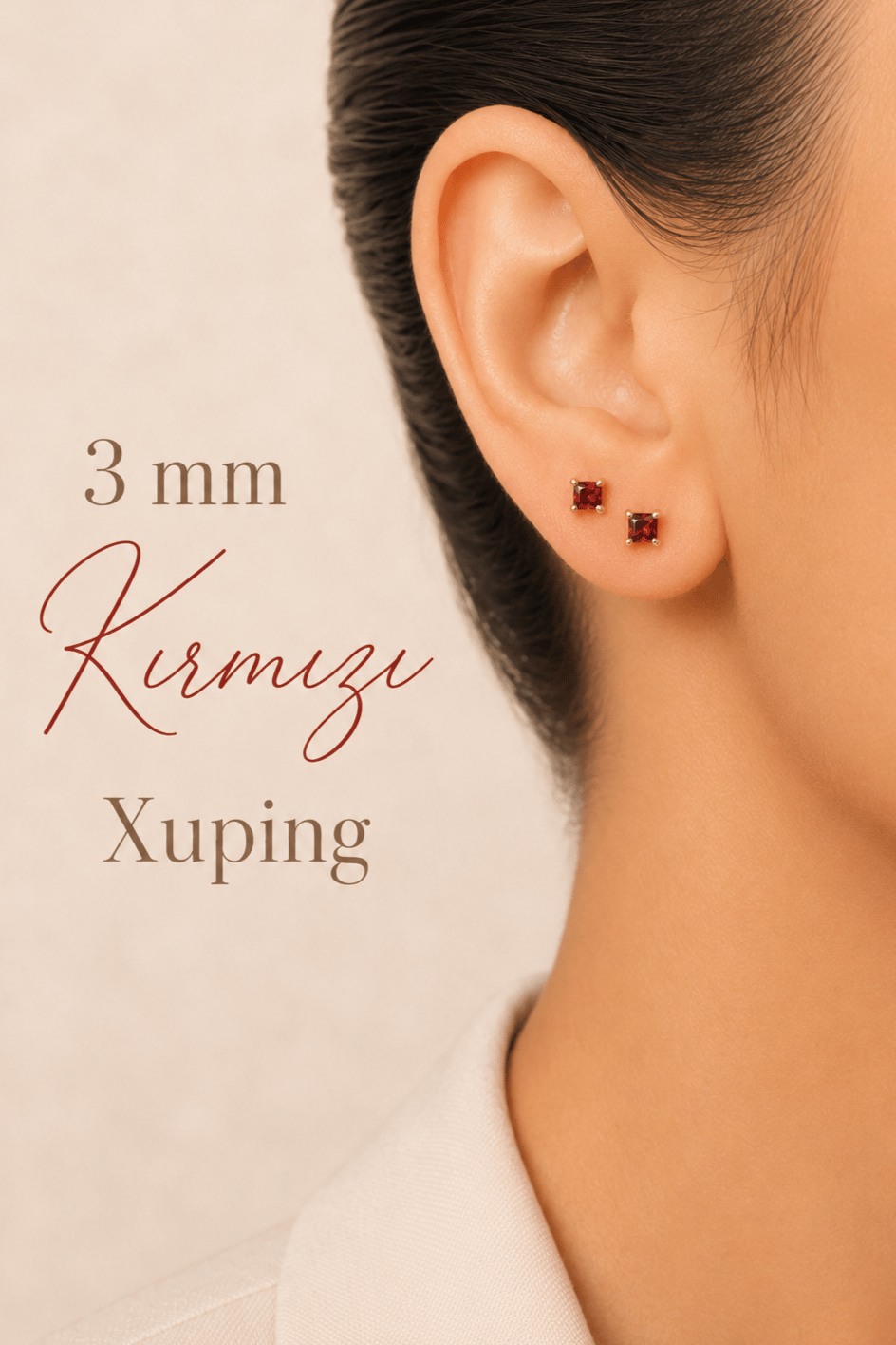 Kırmızı Taşlı Zirkon Tektaş Küpe 3 mm