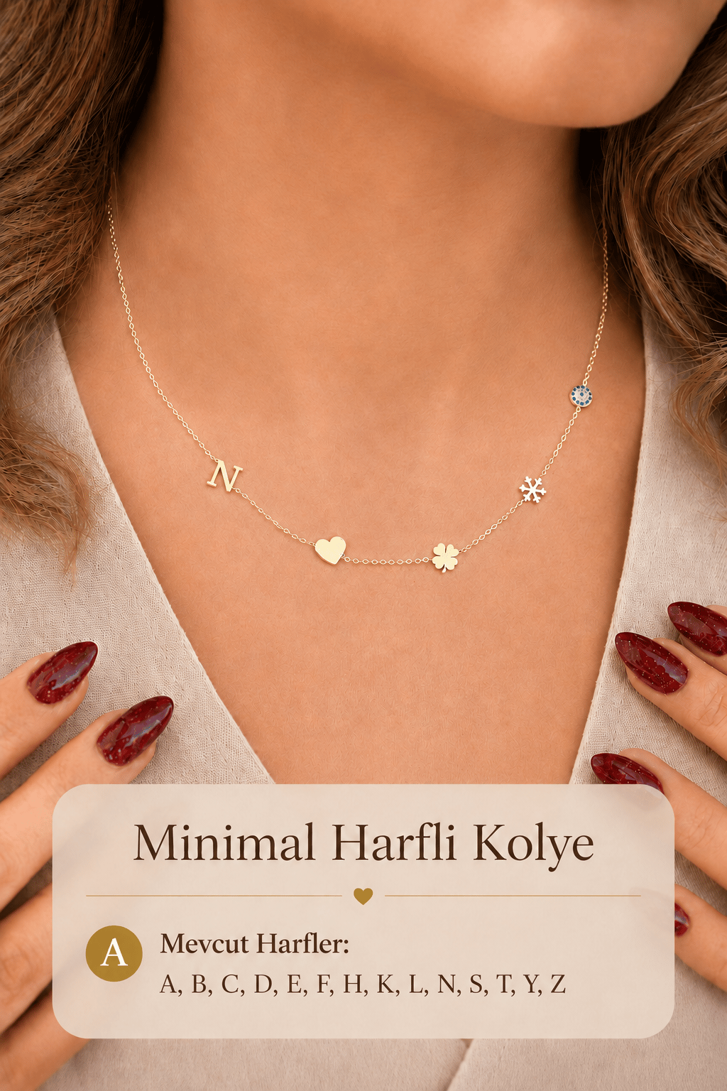 Kişiselleştirilebilir Harfli Figürlü Kolye – 14K Gold Renk
