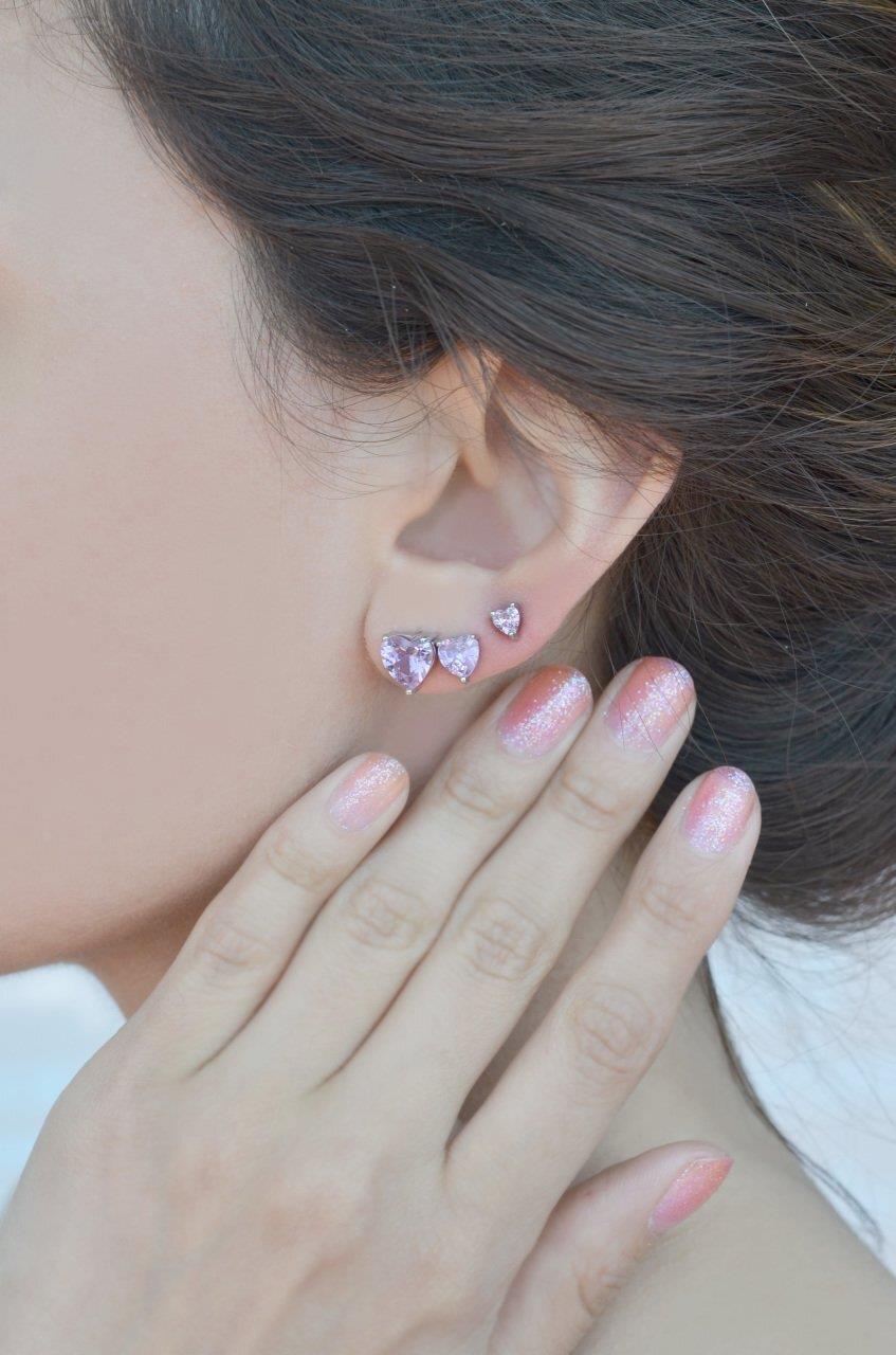 Pembe Kalpli Üçlü Küpe Seti Gümüş Rengi