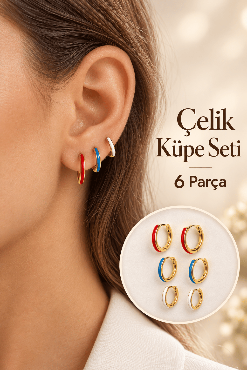 Renkli Çelik Küpe Seti 6 Parça