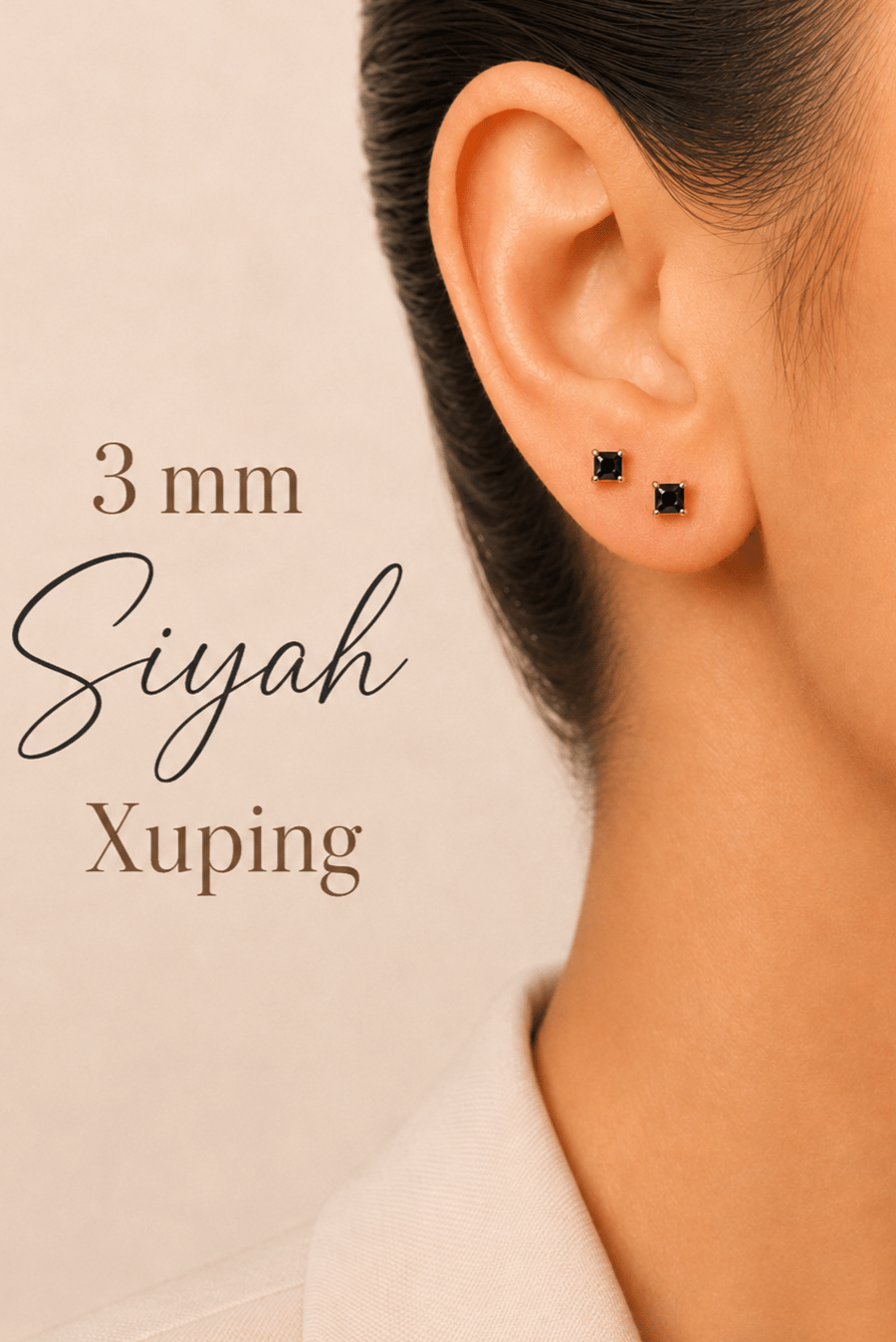 Siyah Taşlı Zirkon Tektaş Küpe 3 mm