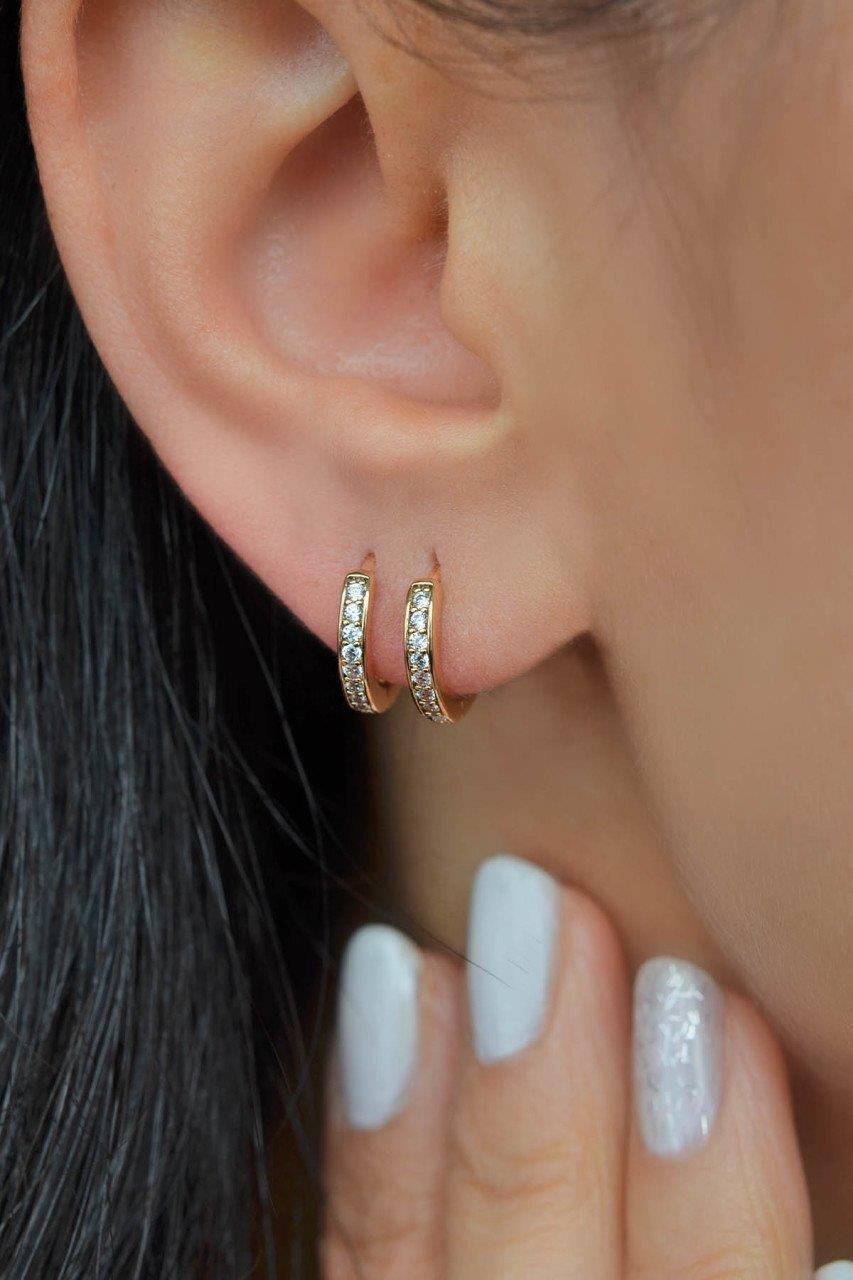 Zirkon Taşlı Mini Halka Küpe