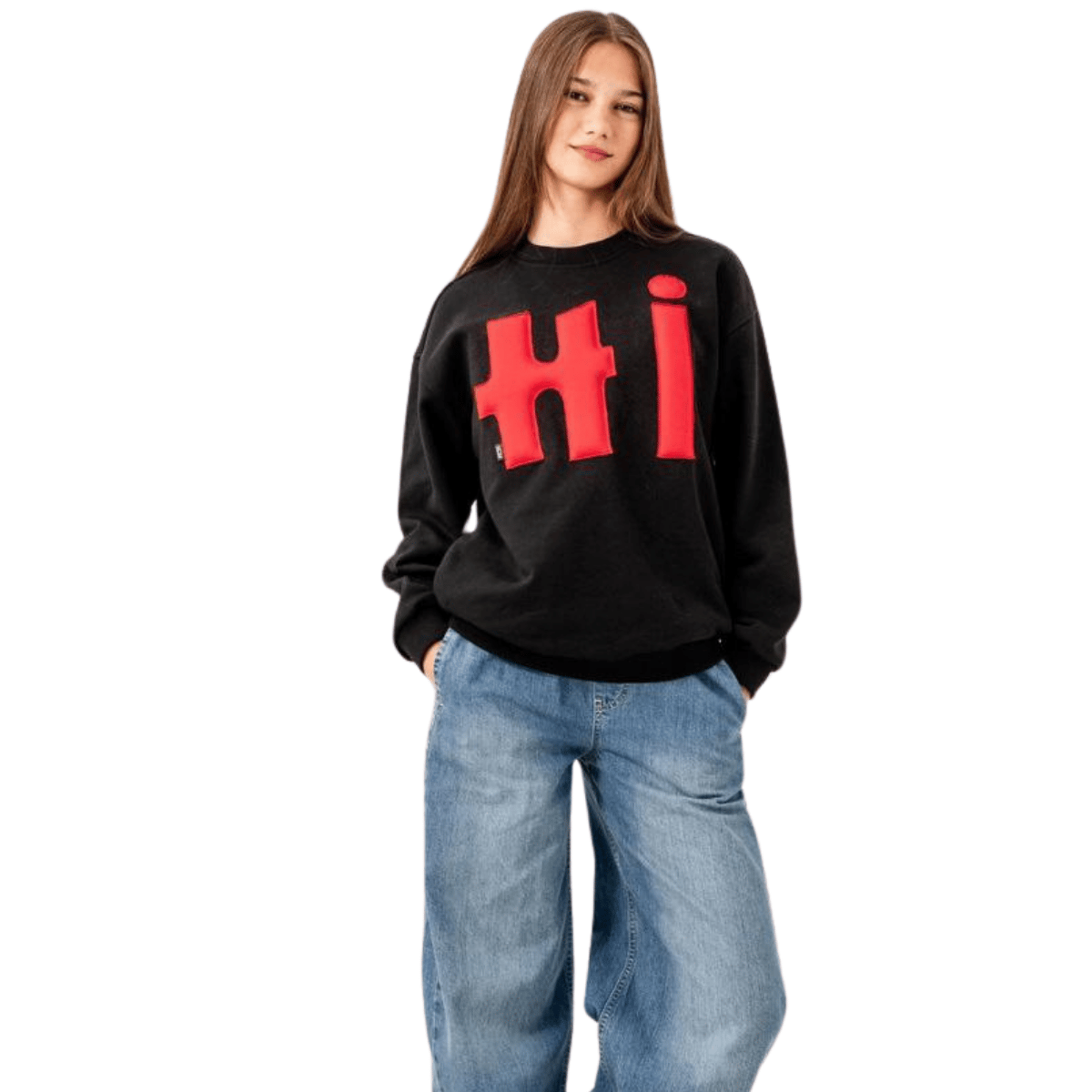Kız Çocuk Hi Aplikeli Siyah Sweat