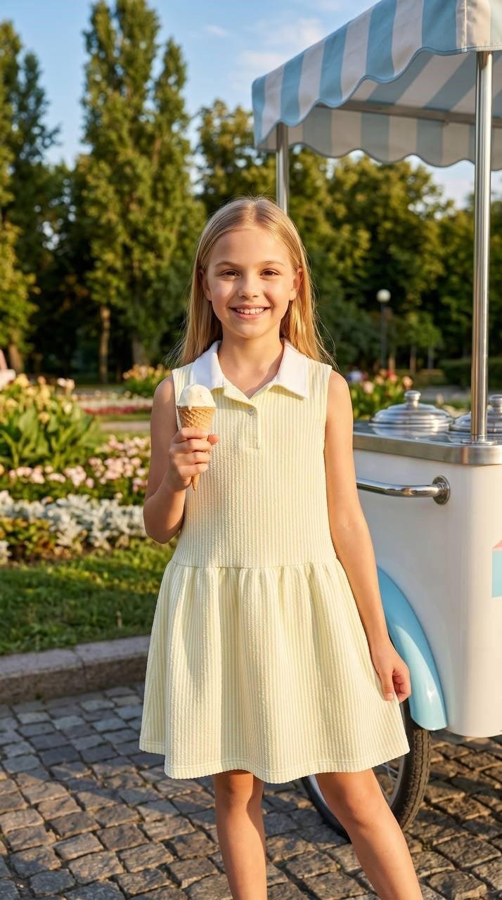 Kız Çocuk Limon Sarı Likralı Viskon Elbise