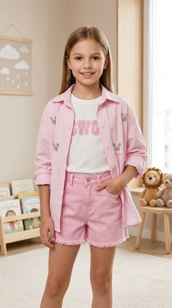 Kız Çocuk Pembe Jeans Şort