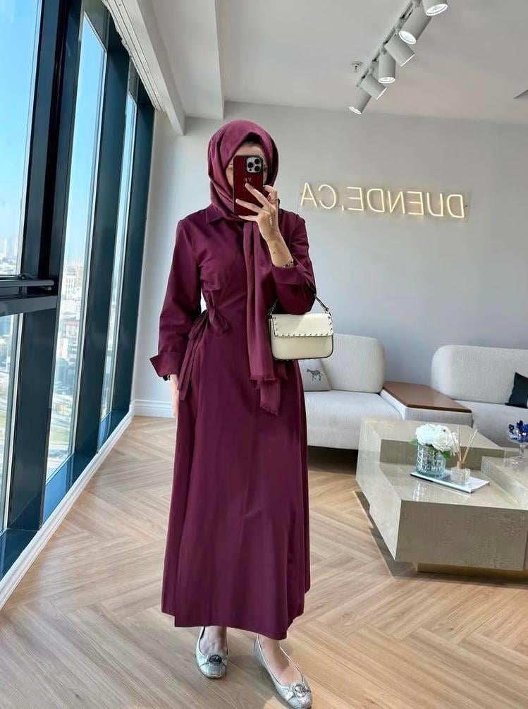 POPLİN BAĞLAMALI ELBİSE-BORDO